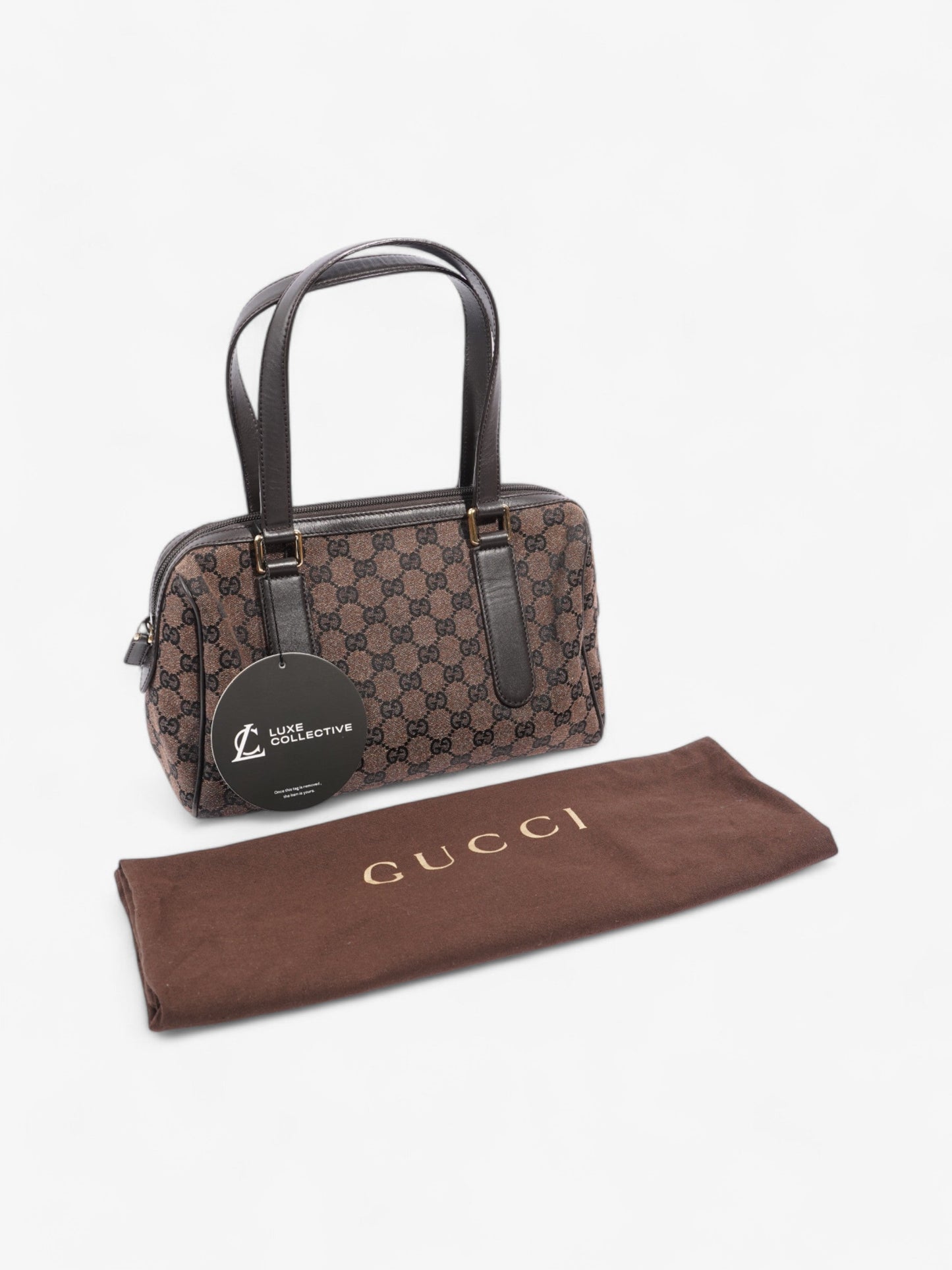 Gucci Gucci Denim Monogram Small Duffle Bag Dark Brown Brown Canvas