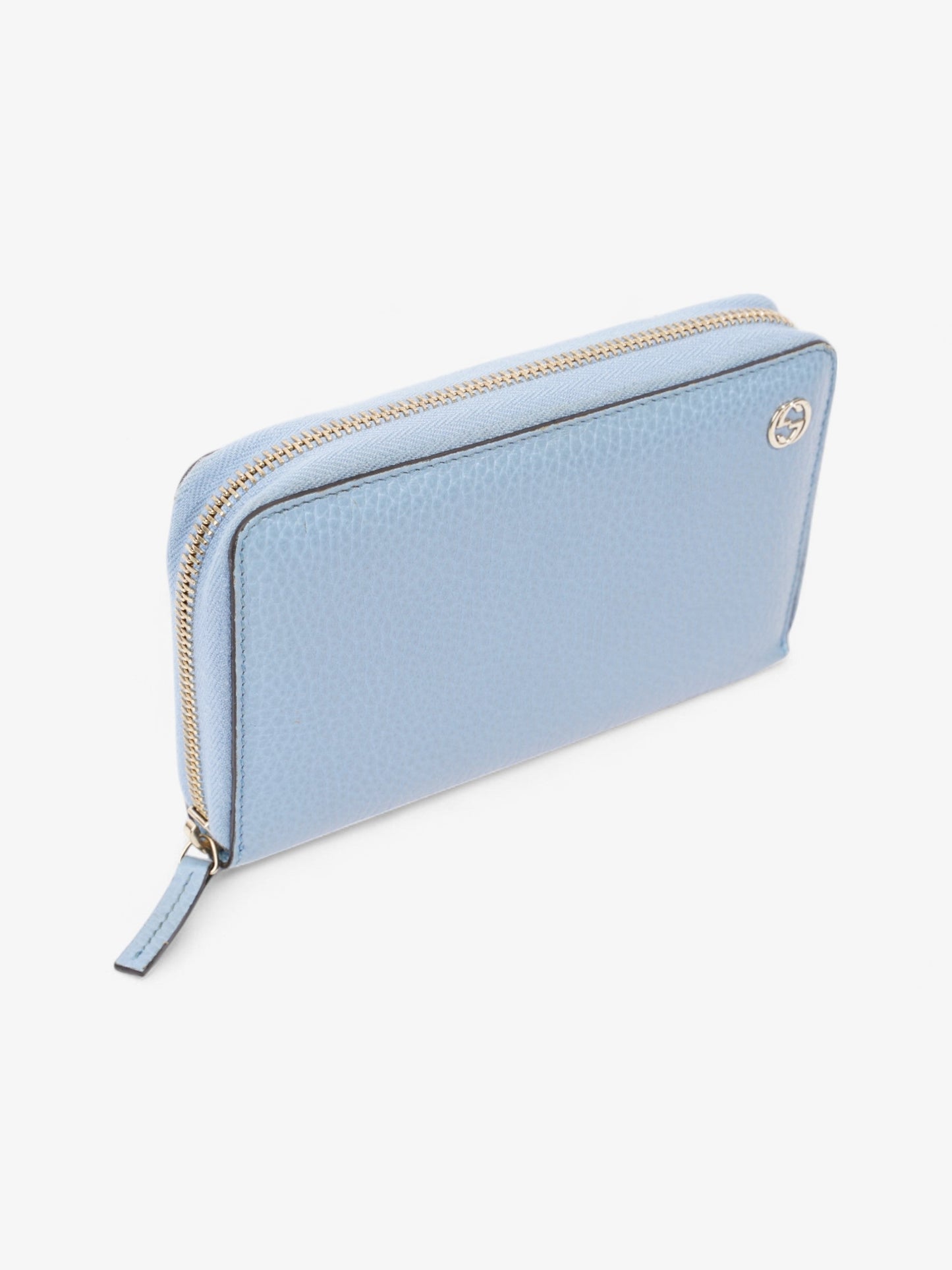 Gucci Zip Around Wallet Light Blue / Light Gold Leather Medium