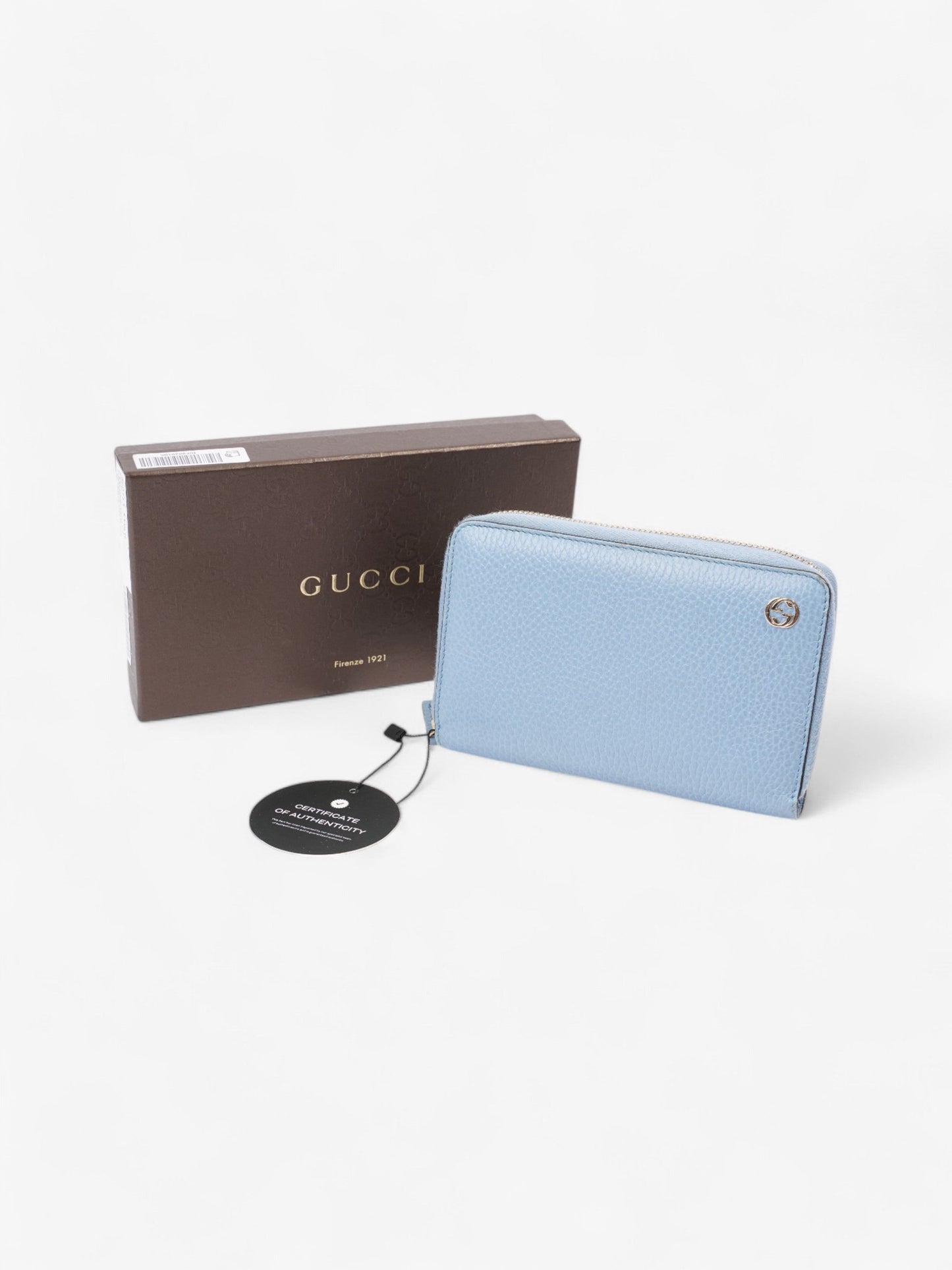 Gucci Zip Around Wallet Light Blue / Light Gold Leather Medium