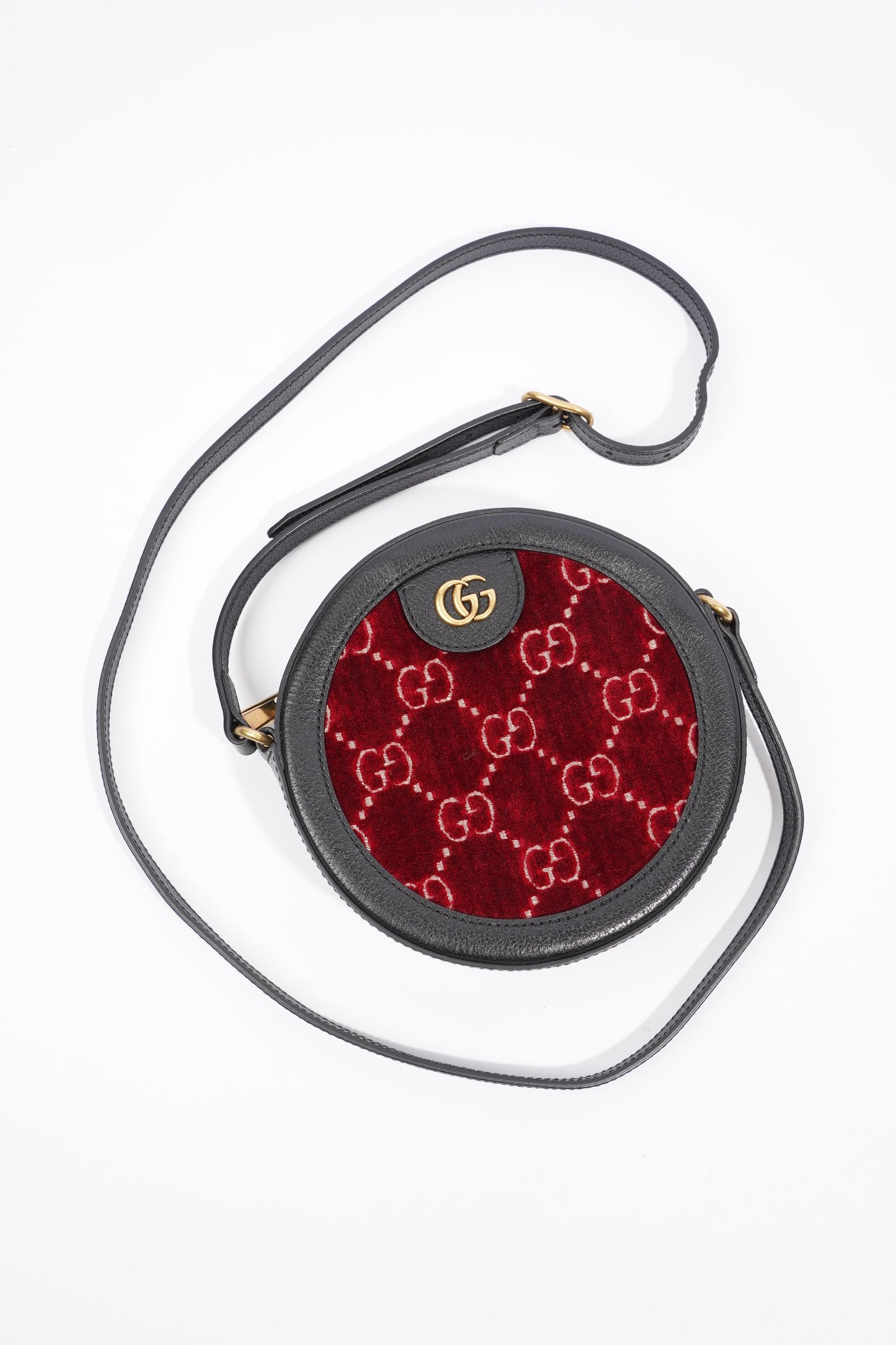 Gucci GG Round Shoulder Bag Black / Burgundy Velvet