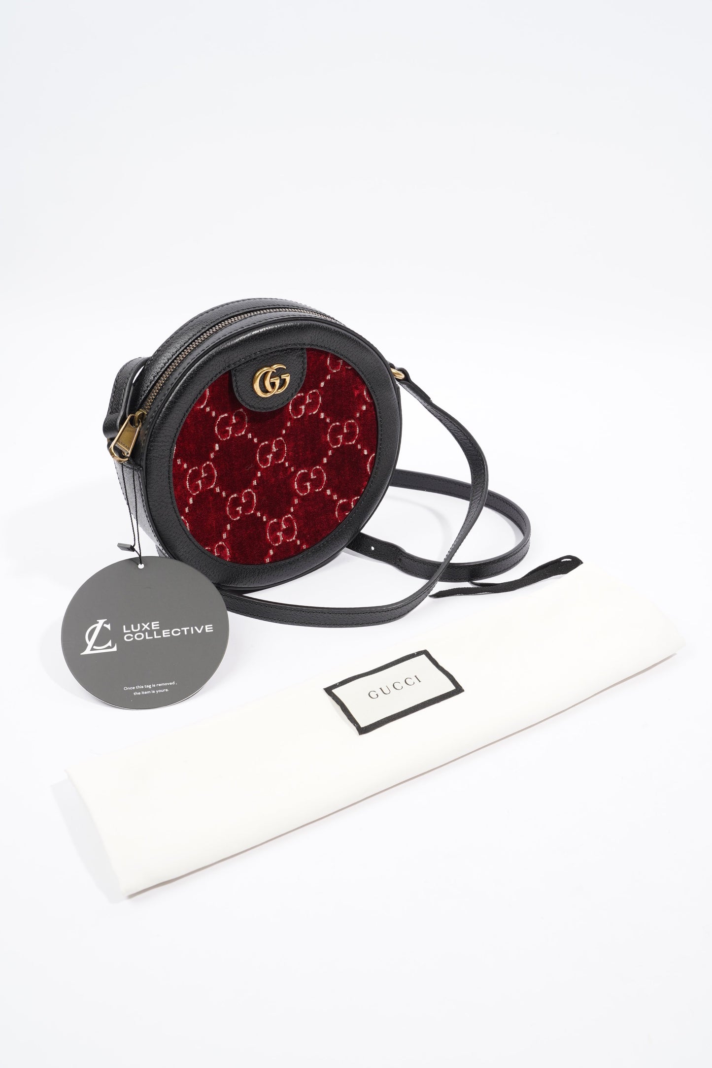 Gucci GG Round Shoulder Bag Black / Burgundy Velvet