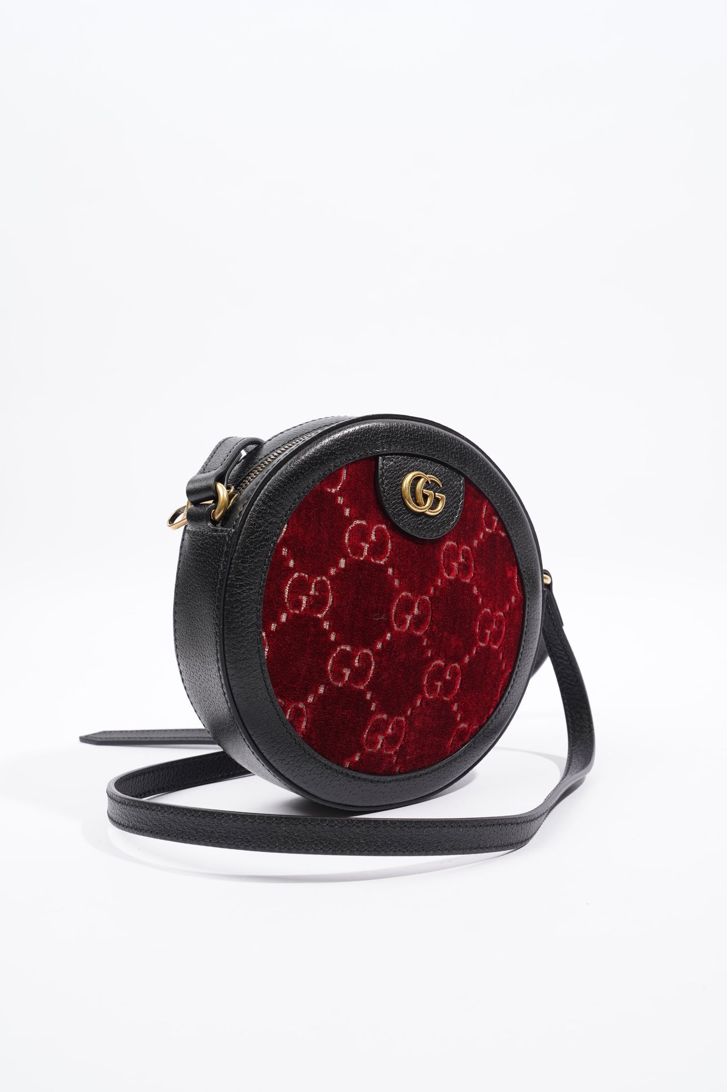 Gucci GG Round Shoulder Bag Black / Burgundy Velvet