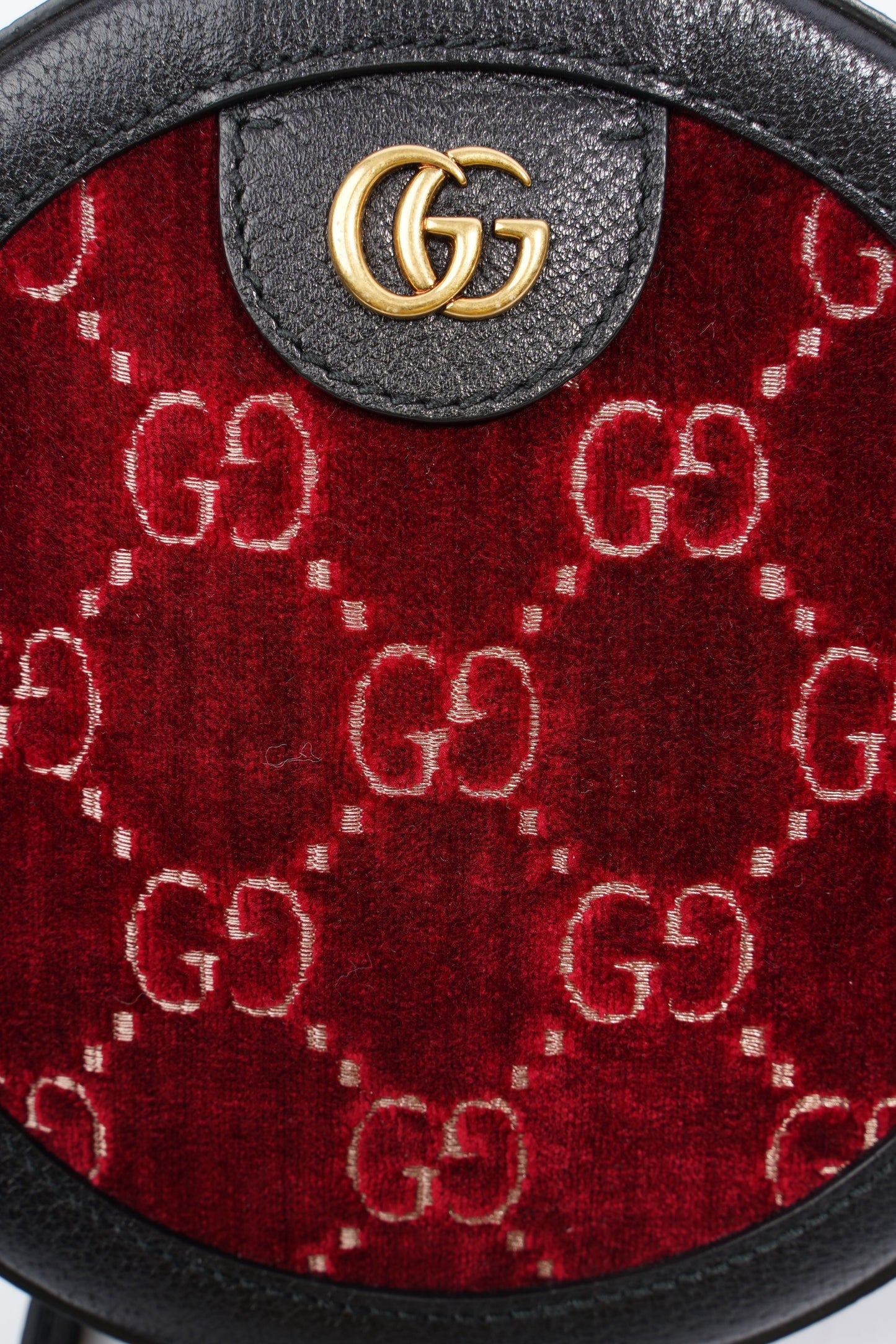 Gucci GG Round Shoulder Bag Black / Burgundy Velvet