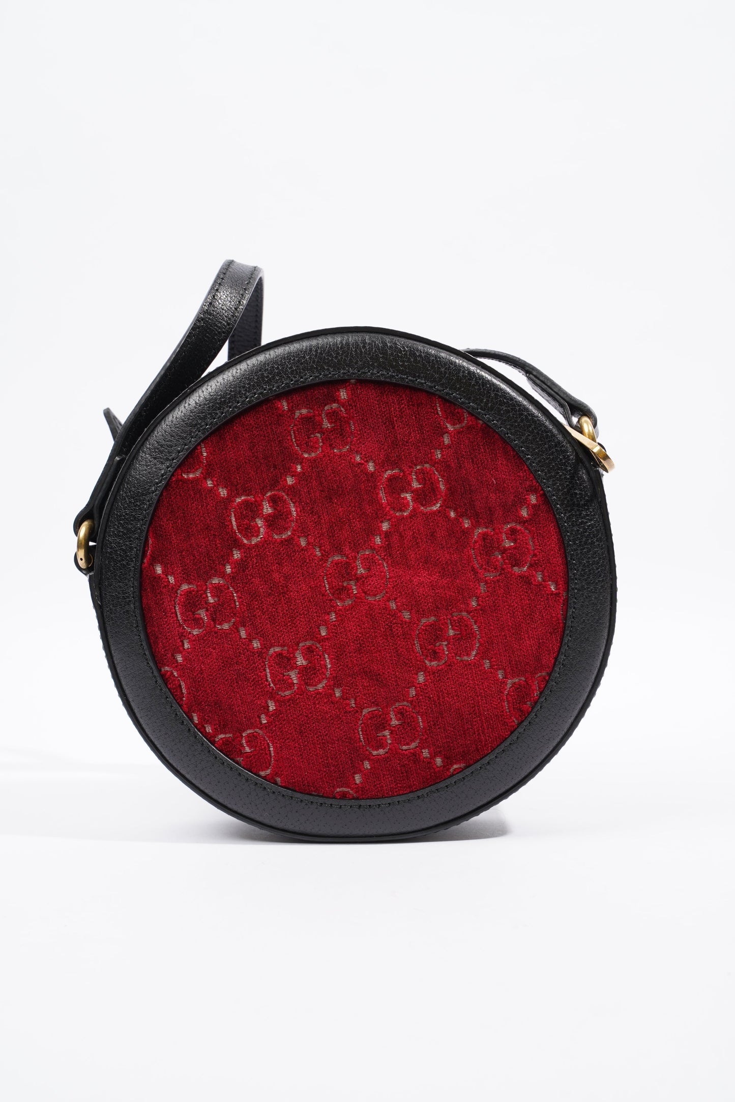 Gucci GG Round Shoulder Bag Black / Burgundy Velvet
