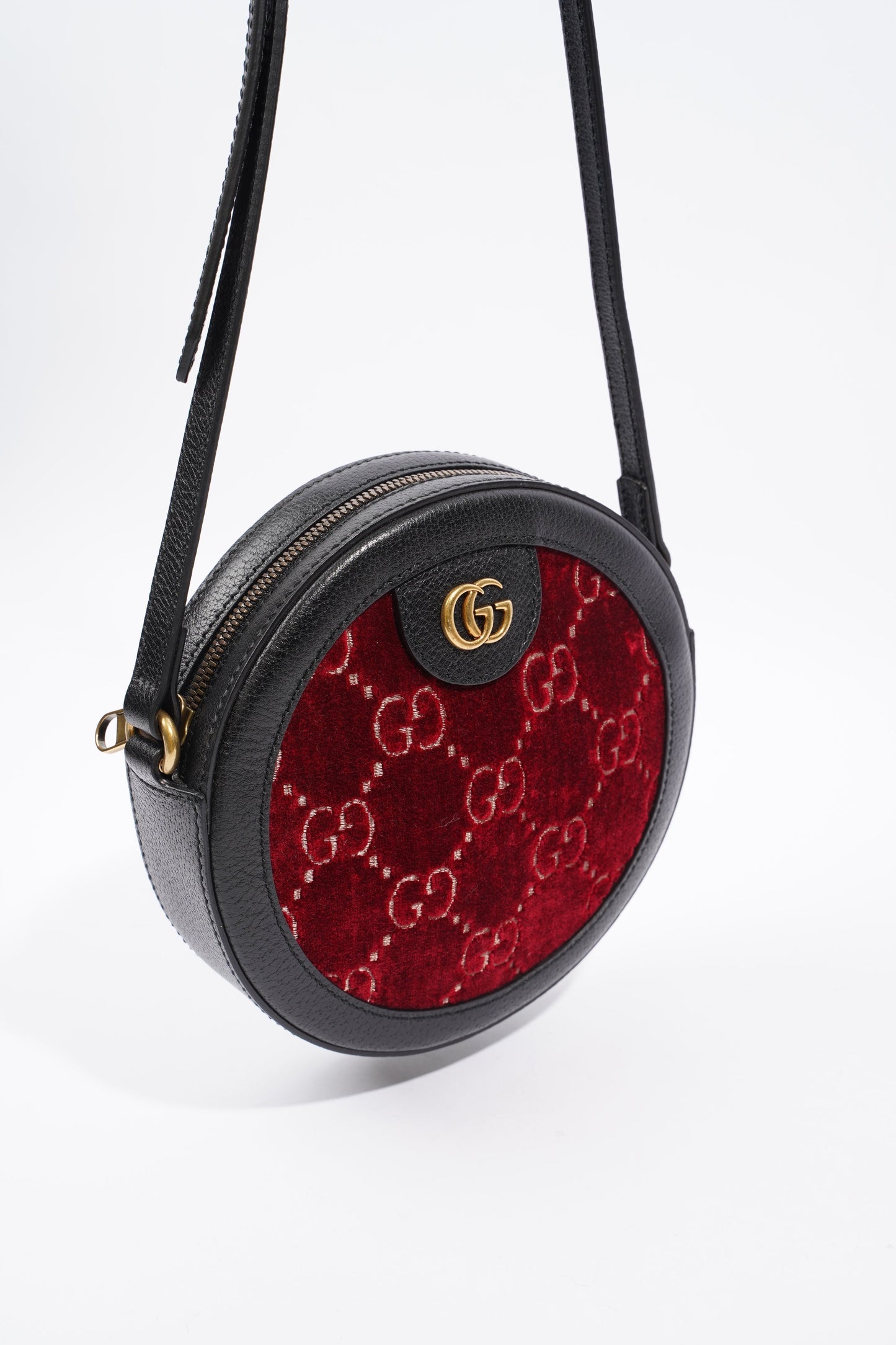 Gucci GG Round Shoulder Bag Black / Burgundy Velvet