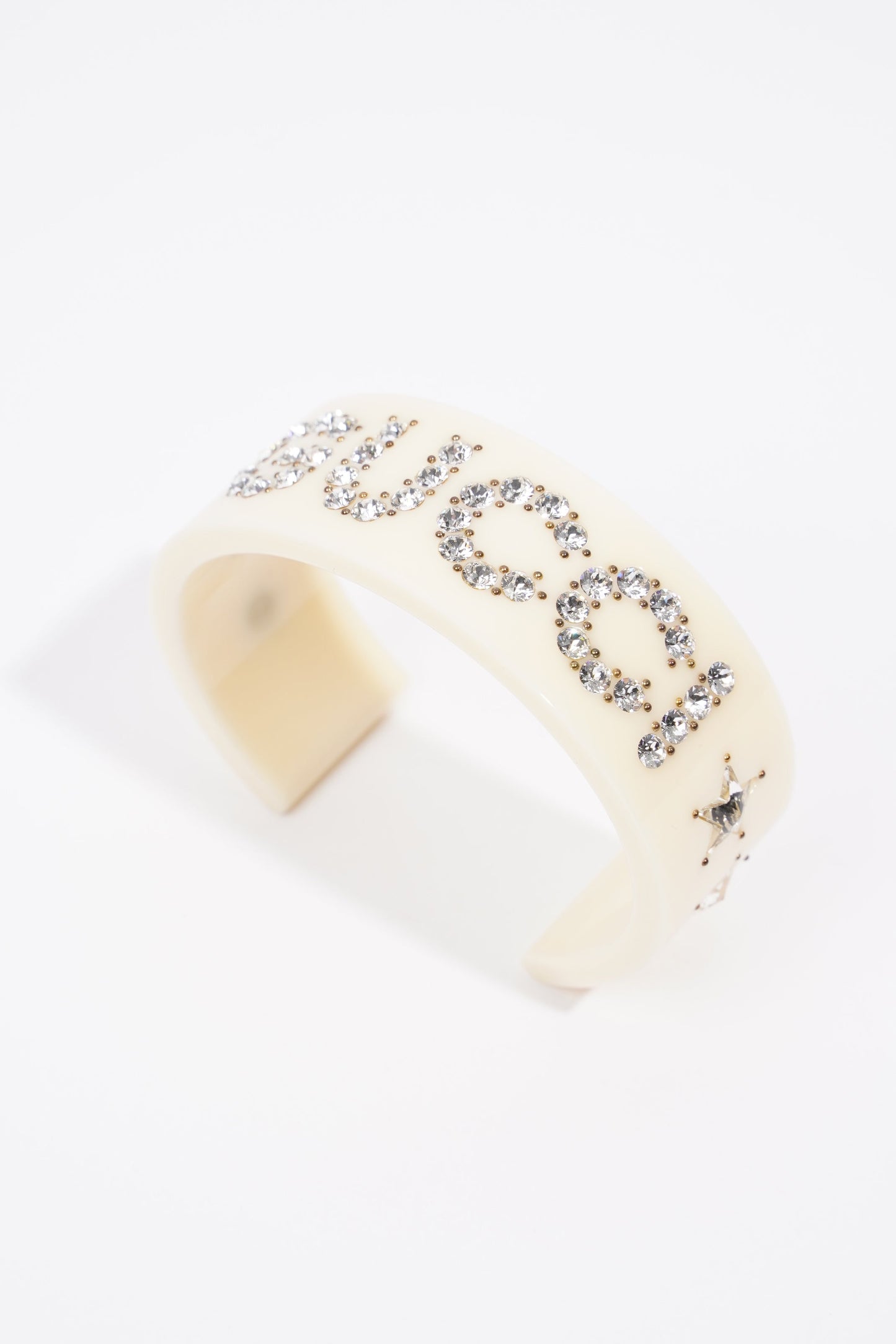 Gucci Crystal Cuff Cream / Silver Rhinestone Large