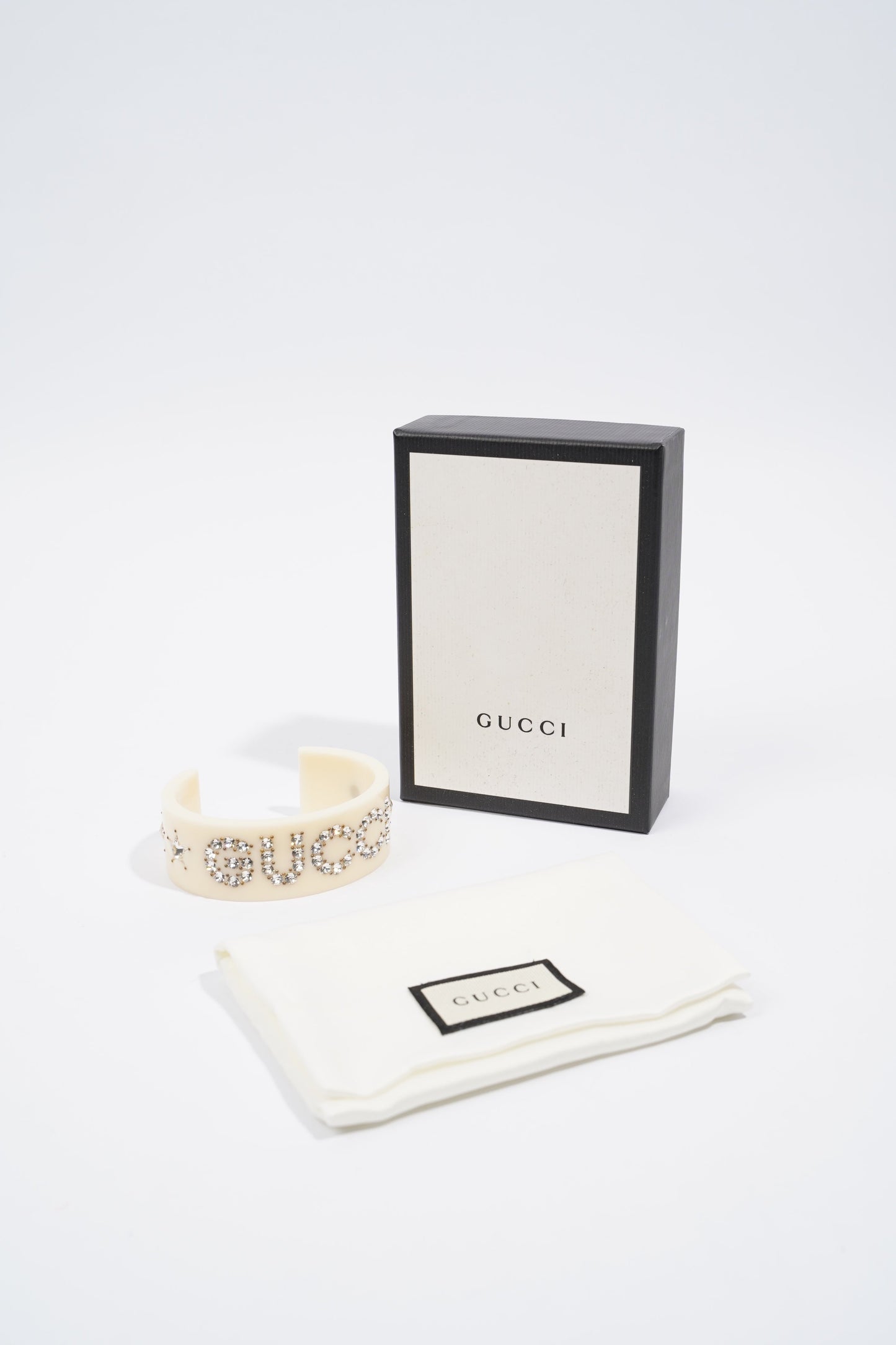 Gucci Crystal Cuff Cream / Silver Rhinestone Large