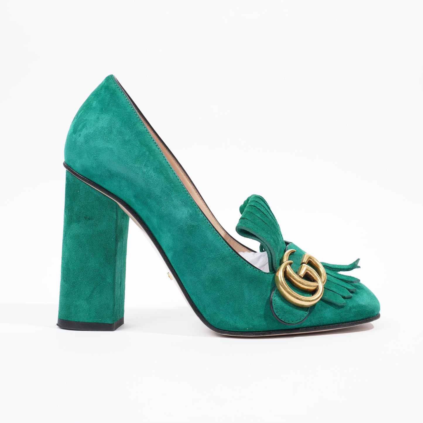 Gucci Fringed High Heel Pump Green Suede EU 37.5 UK 4.5