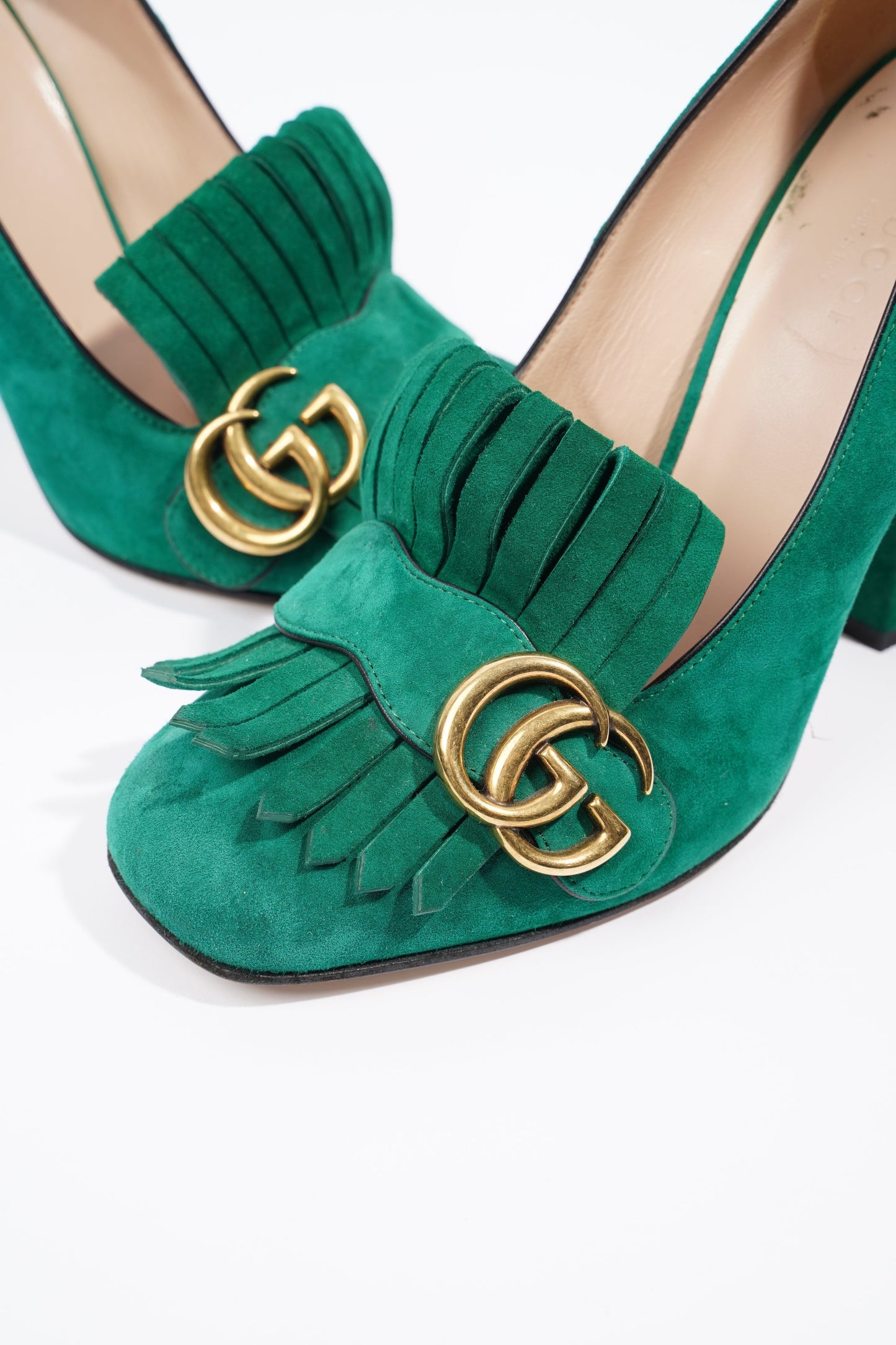 Gucci Fringed High Heel Pump Green Suede EU 37.5 UK 4.5