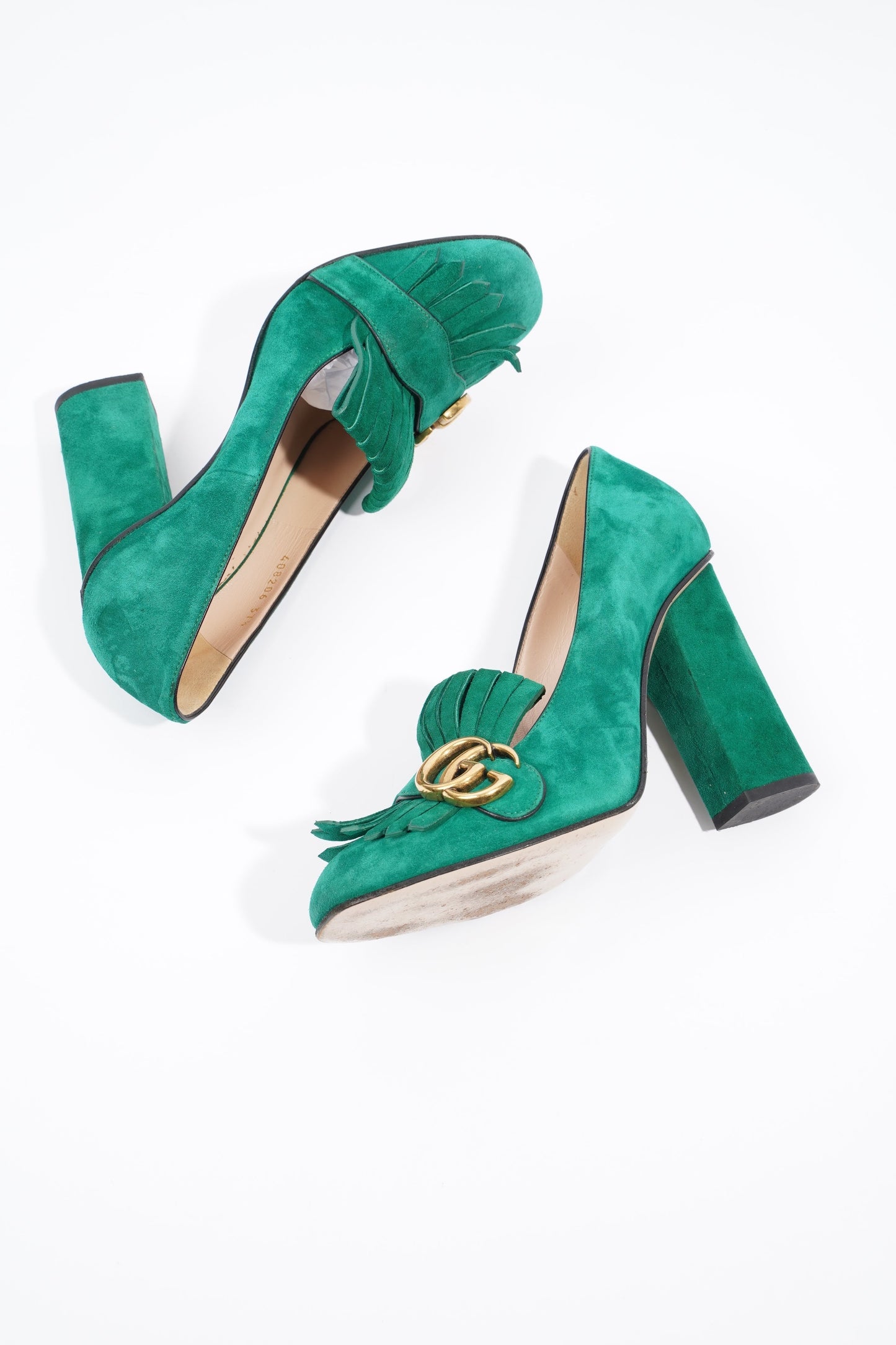 Gucci Fringed High Heel Pump Green Suede EU 37.5 UK 4.5