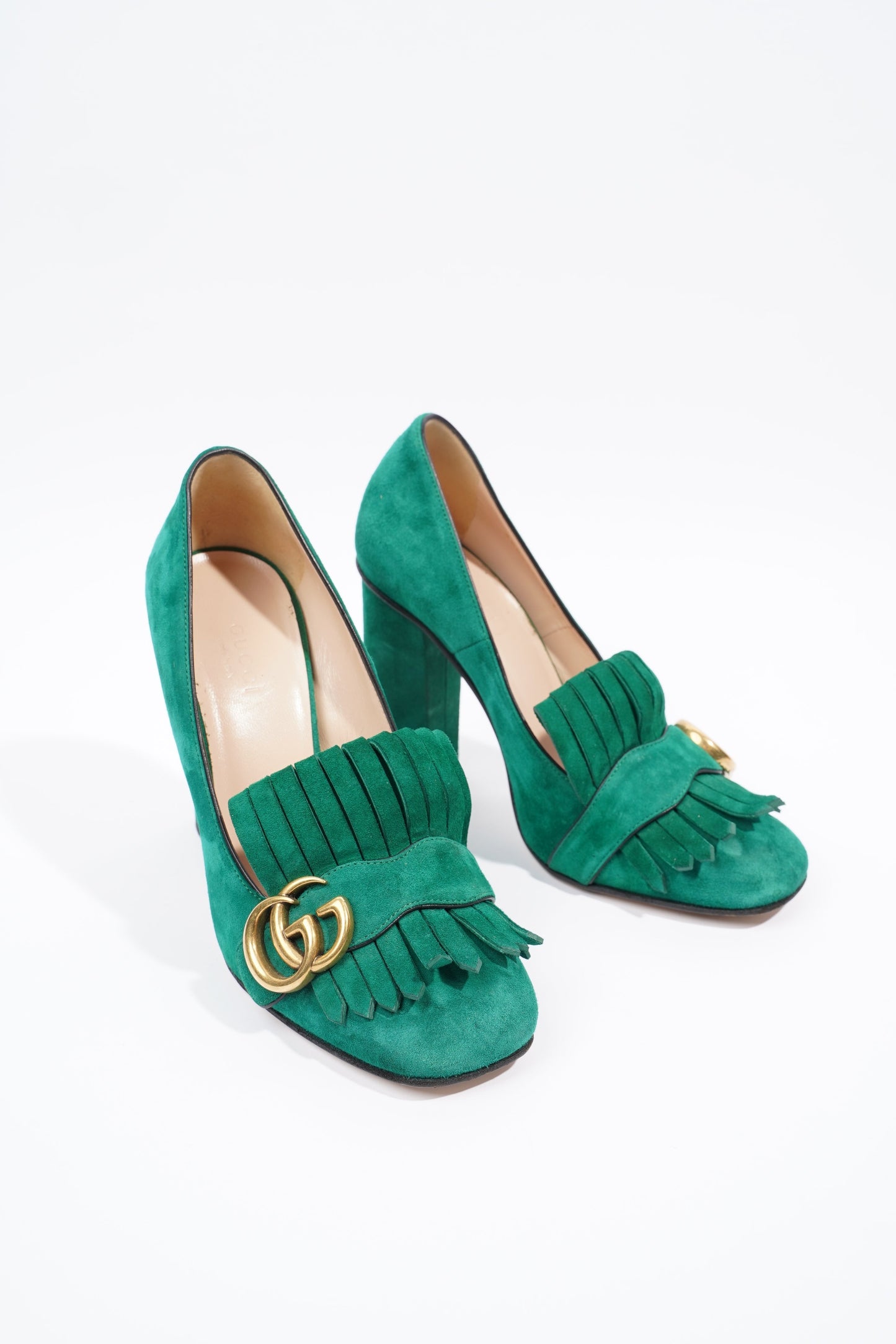 Gucci Fringed High Heel Pump Green Suede EU 37.5 UK 4.5