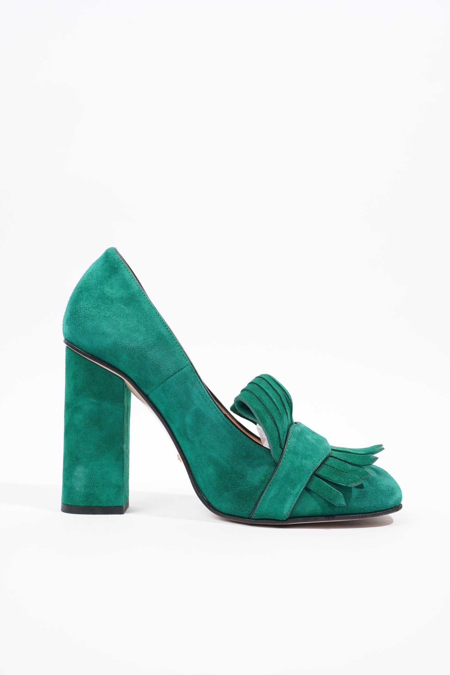 Gucci Fringed High Heel Pump Green Suede EU 37.5 UK 4.5