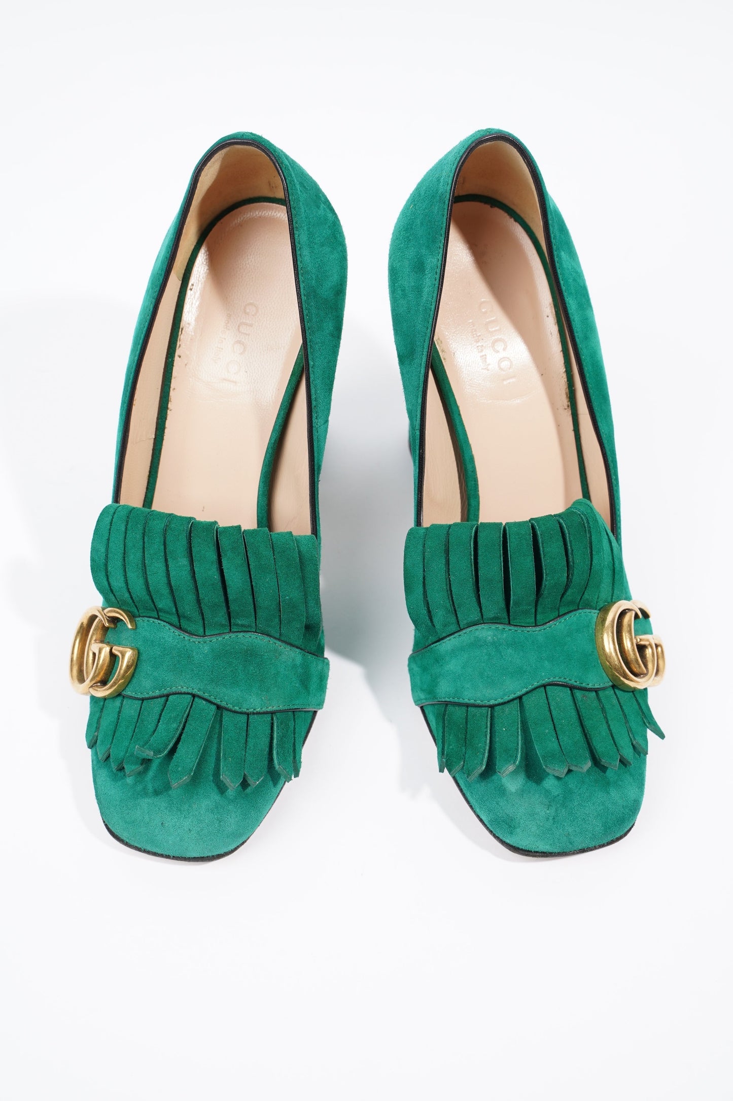 Gucci Fringed High Heel Pump Green Suede EU 37.5 UK 4.5