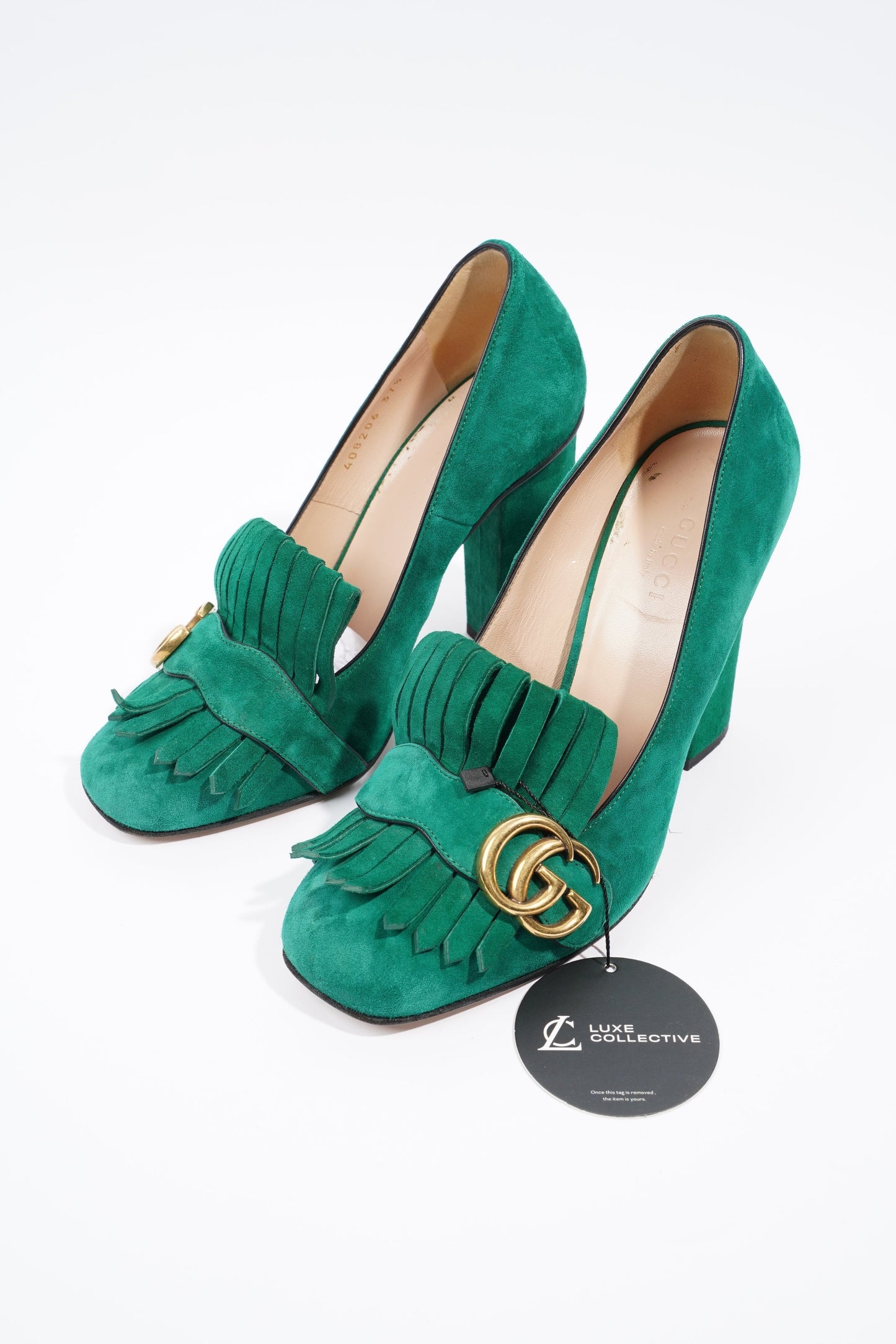 Gucci Fringed High Heel Pump Green Suede EU 37.5 UK 4.5