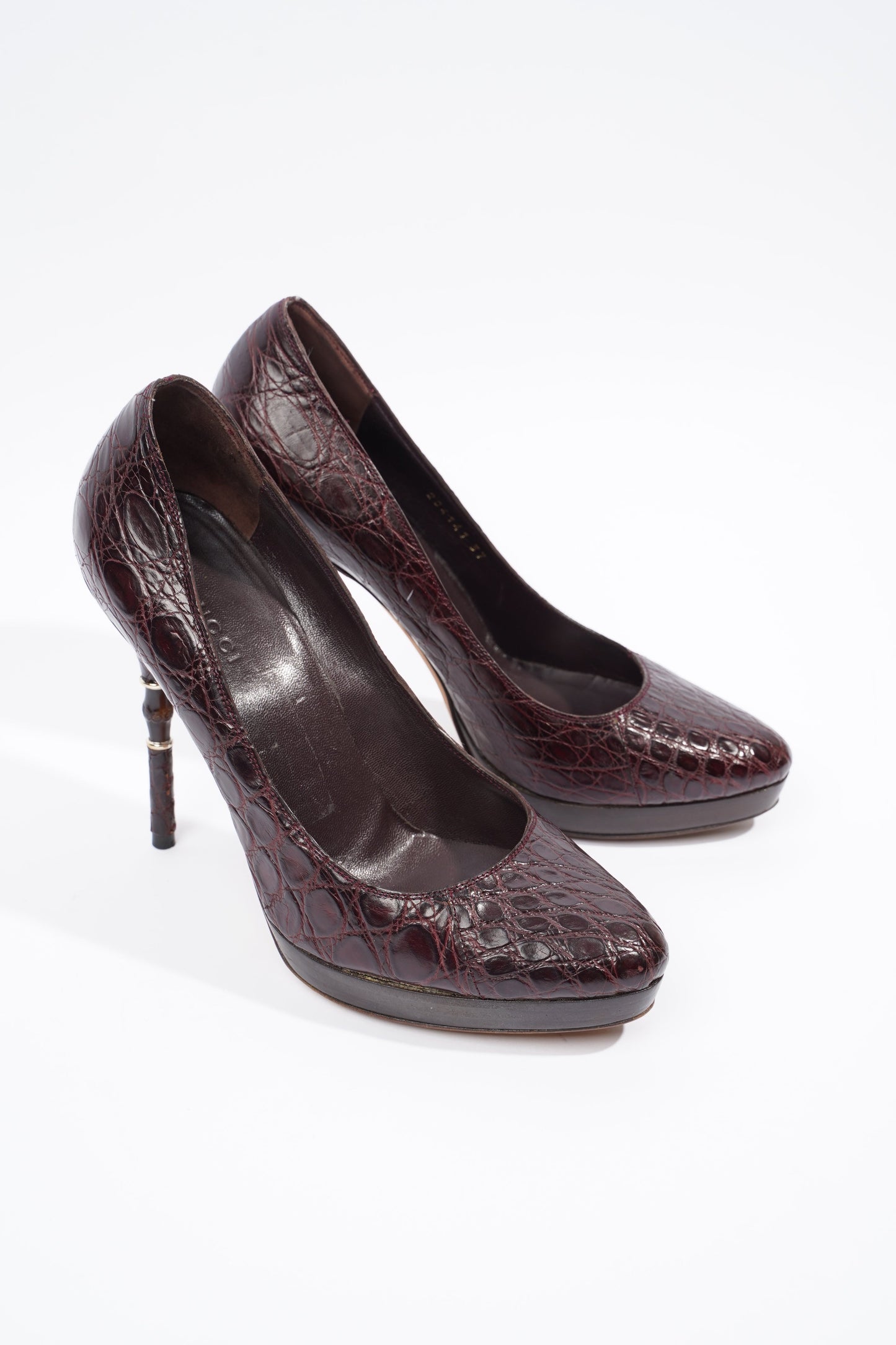 Gucci Bamboo Heel Pump Purple Embossed Leather EU 37 UK 4