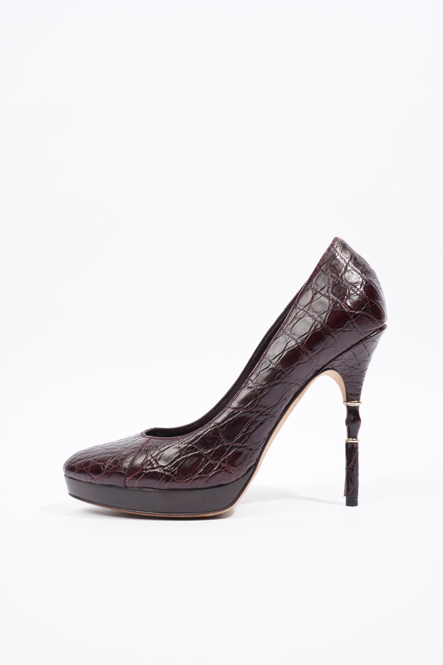 Gucci Bamboo Heel Pump Purple Embossed Leather EU 37 UK 4