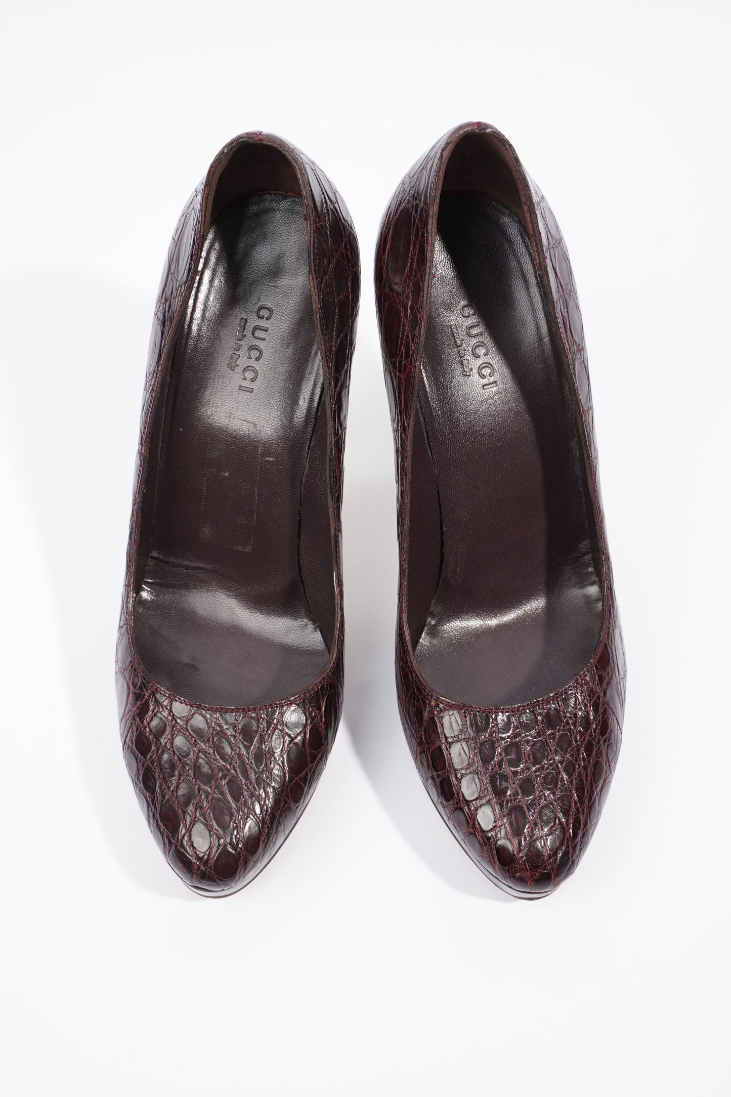 Gucci Bamboo Heel Pump Purple Embossed Leather EU 37 UK 4