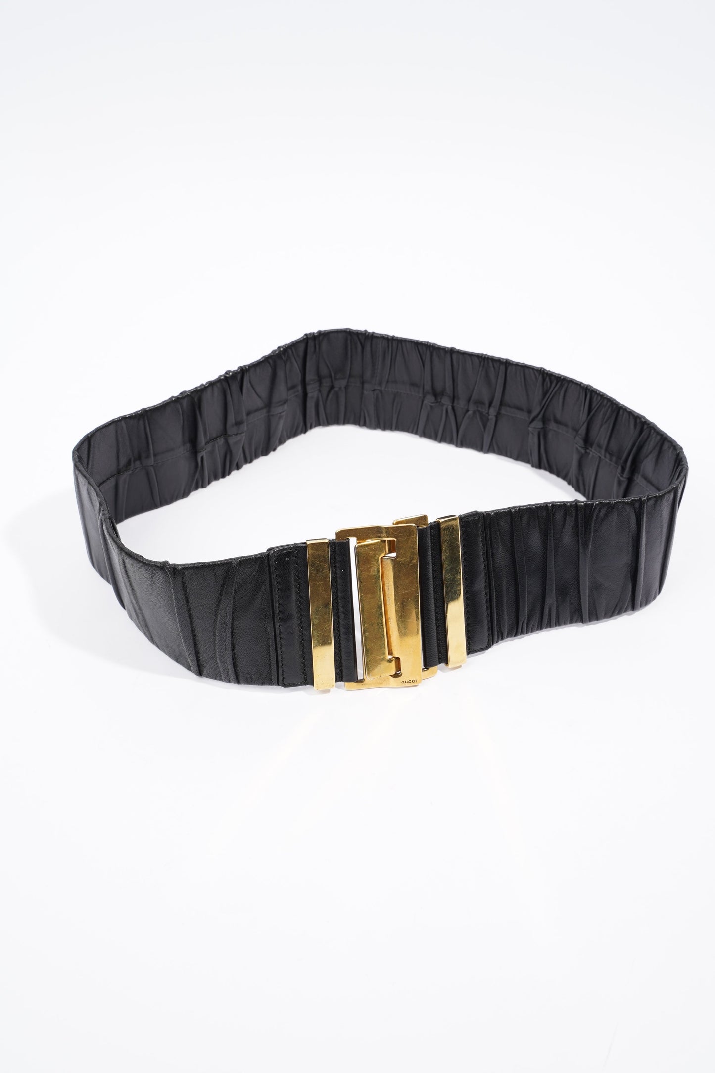 Gucci Pleat Belt Black Leather 80cm 32"