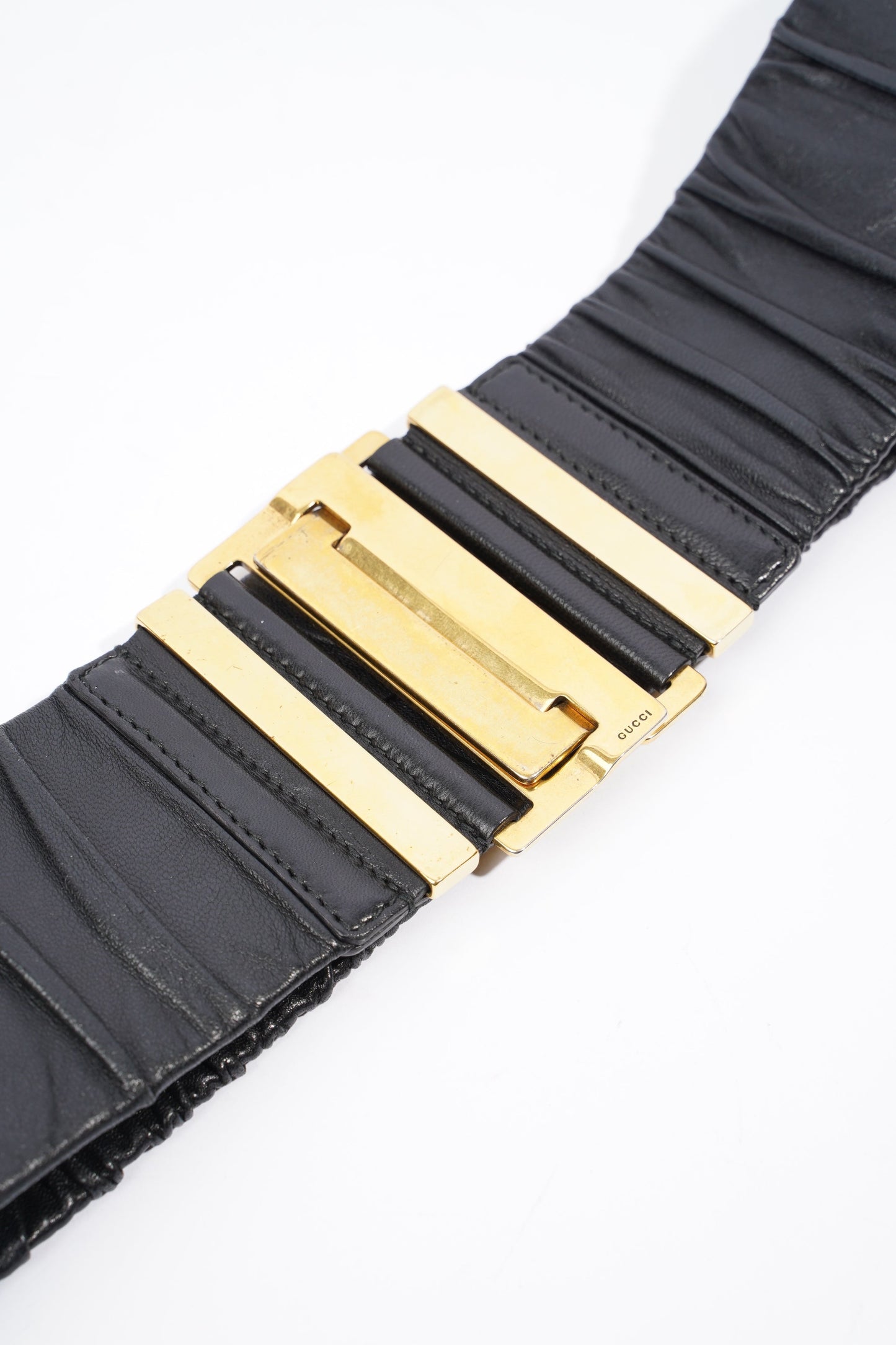 Gucci Pleat Belt Black Leather 80cm 32"