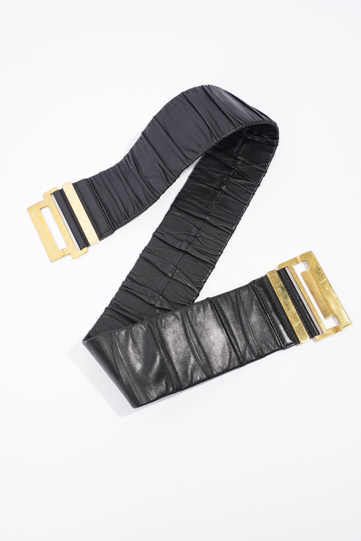 Gucci Pleat Belt Black Leather 80cm 32"