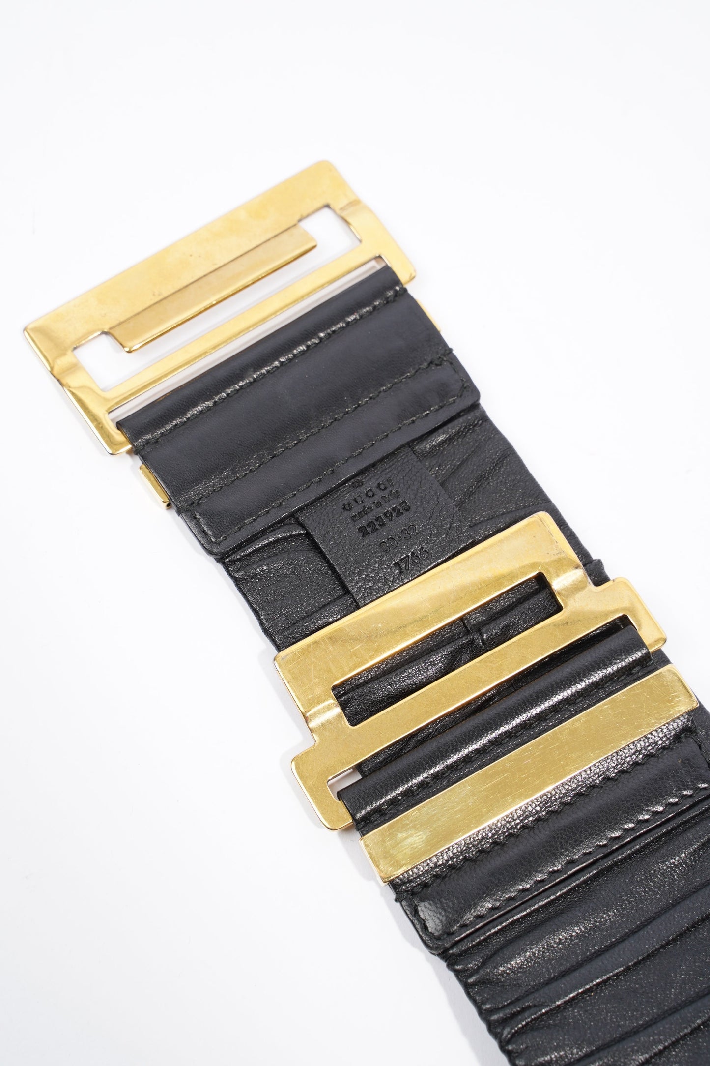 Gucci Pleat Belt Black Leather 80cm 32"