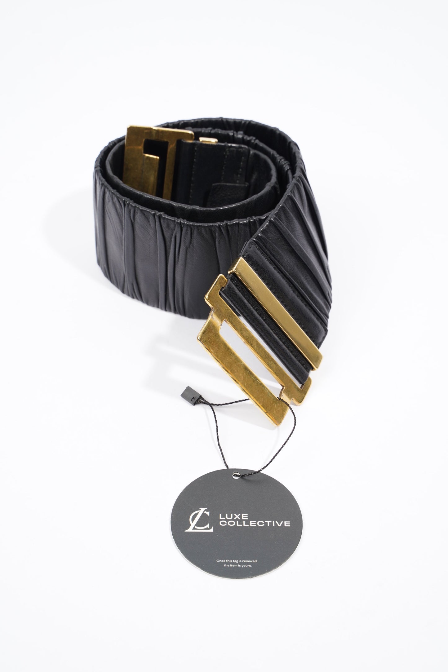 Gucci Pleat Belt Black Leather 80cm 32"