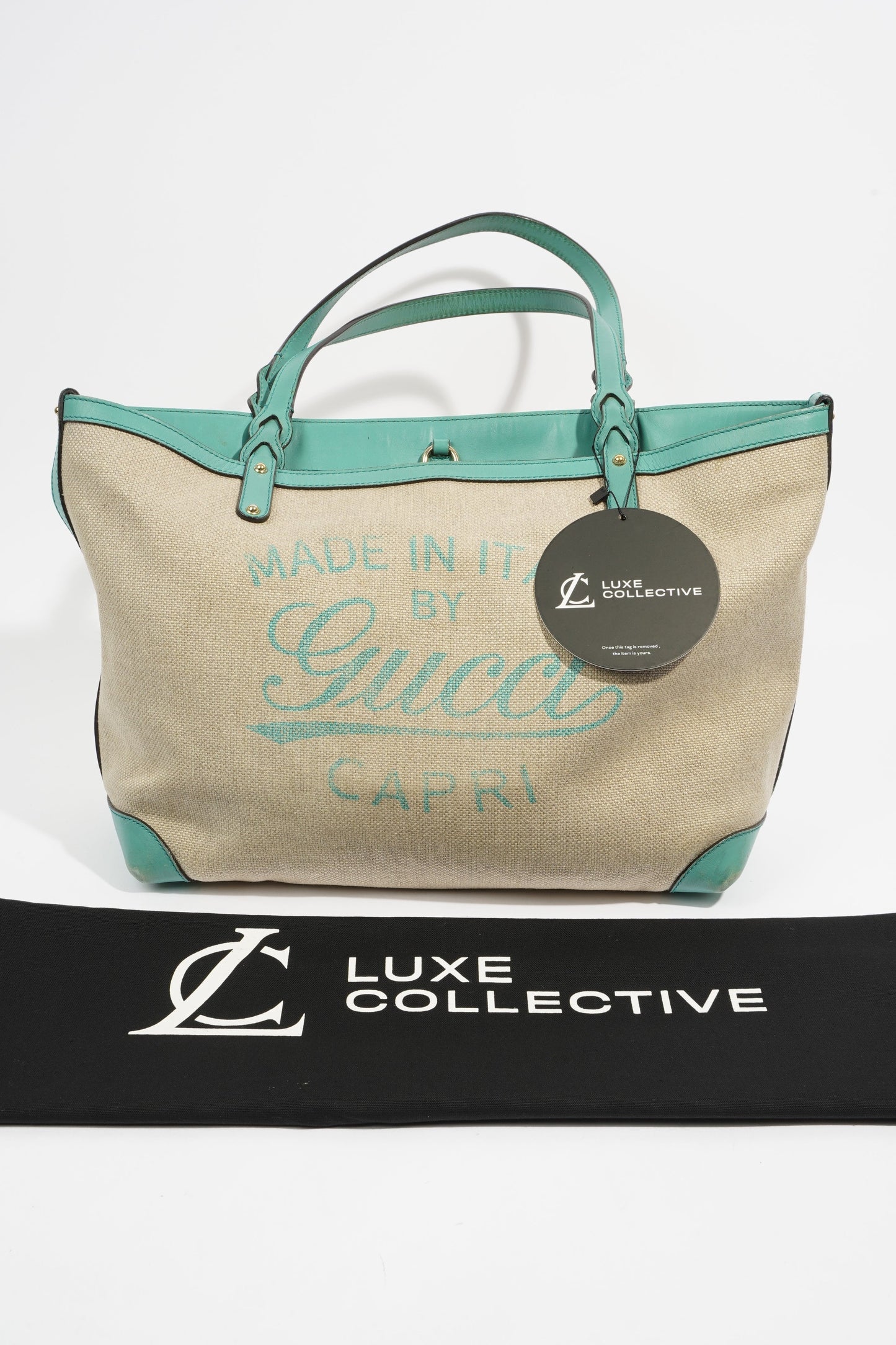 Gucci Capri Tote Bag Beige / Turquoise Canvas