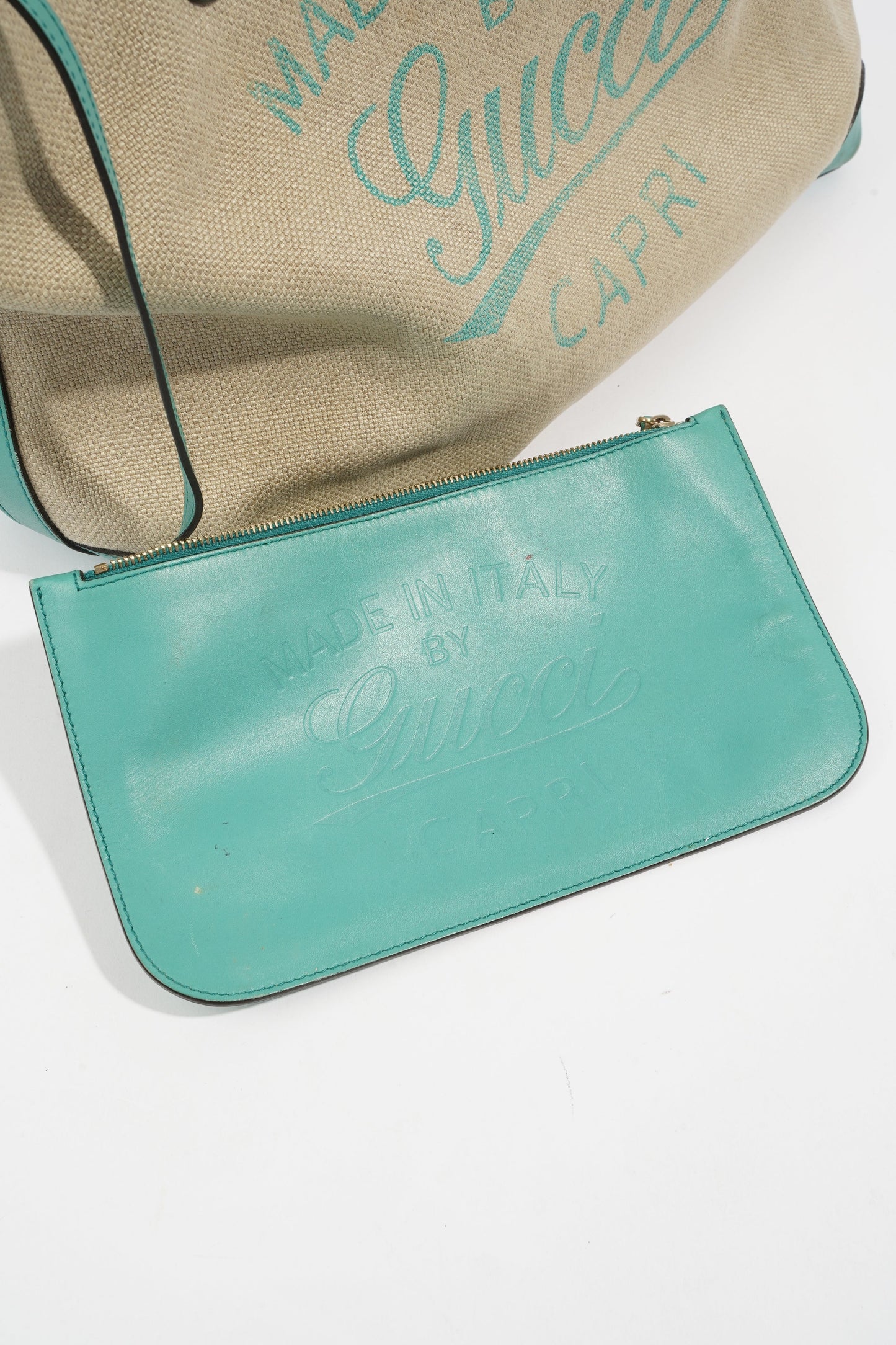 Gucci Capri Tote Bag Beige / Turquoise Canvas