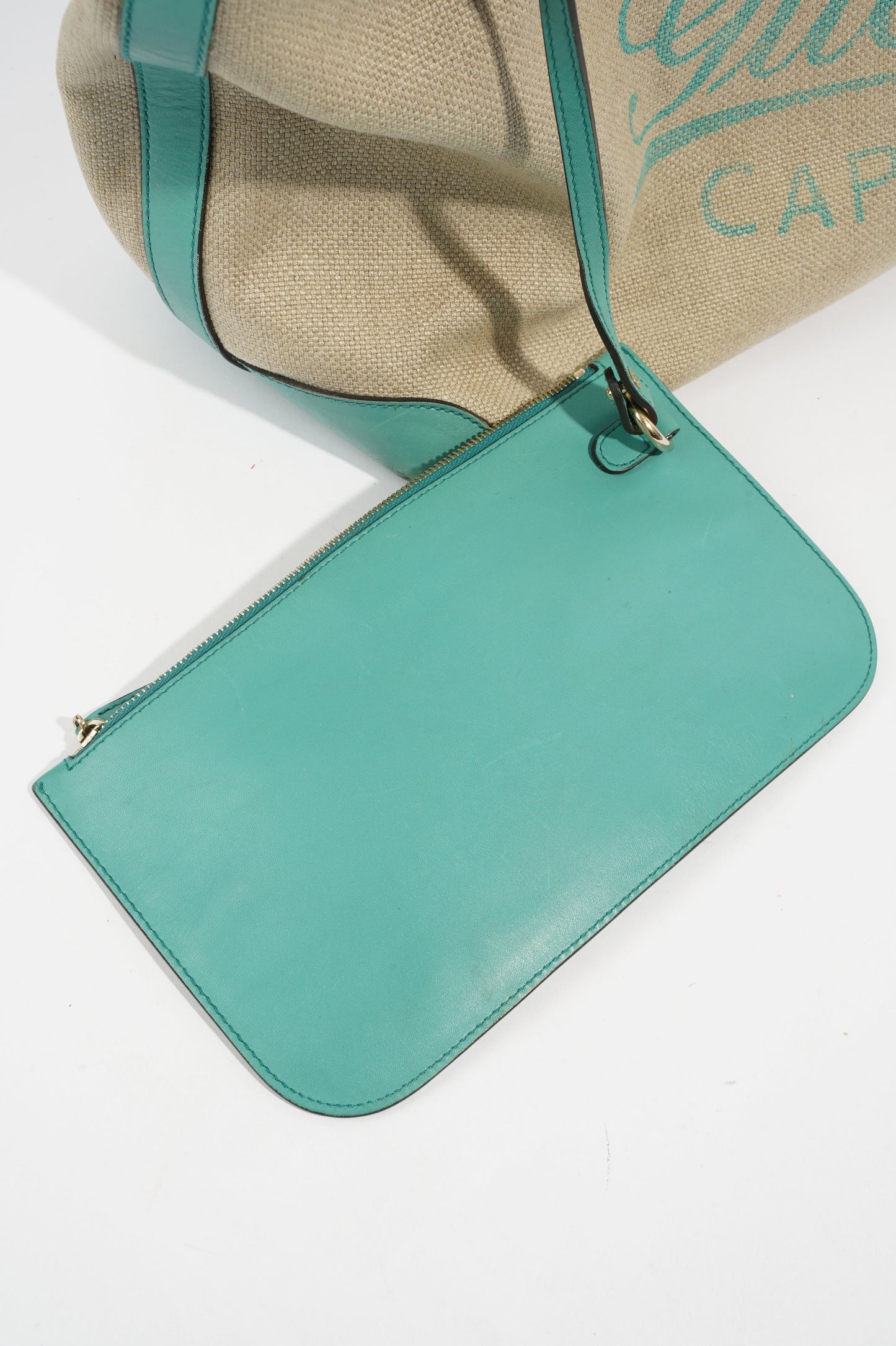 Gucci Capri Tote Bag Beige / Turquoise Canvas