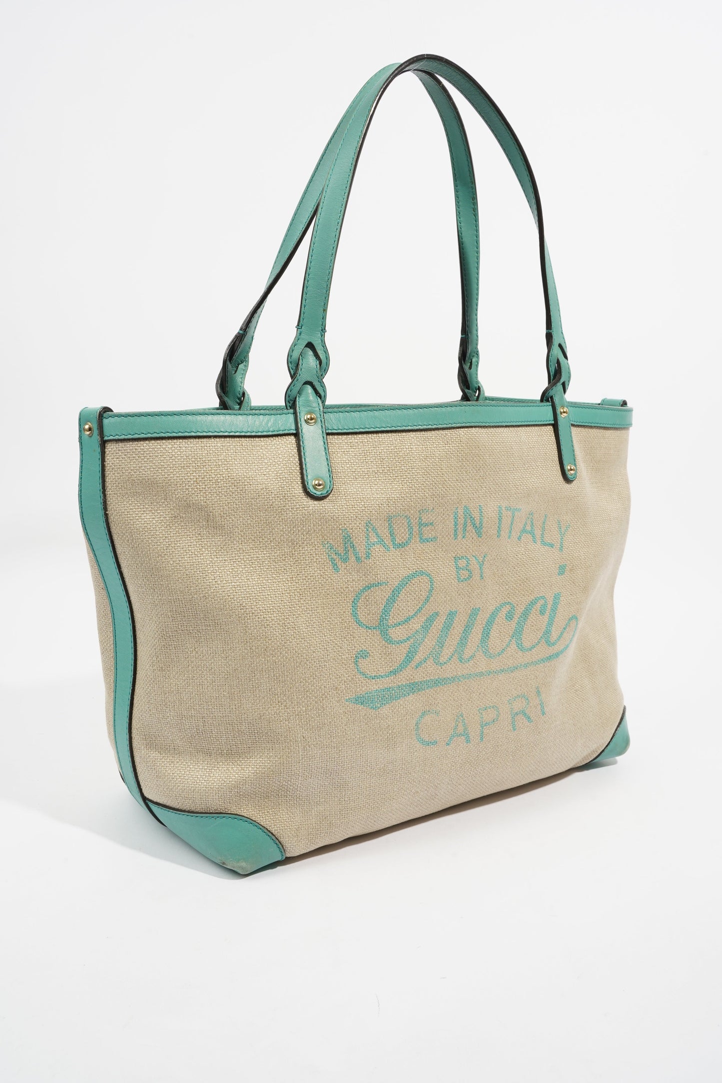 Gucci Capri Tote Bag Beige / Turquoise Canvas