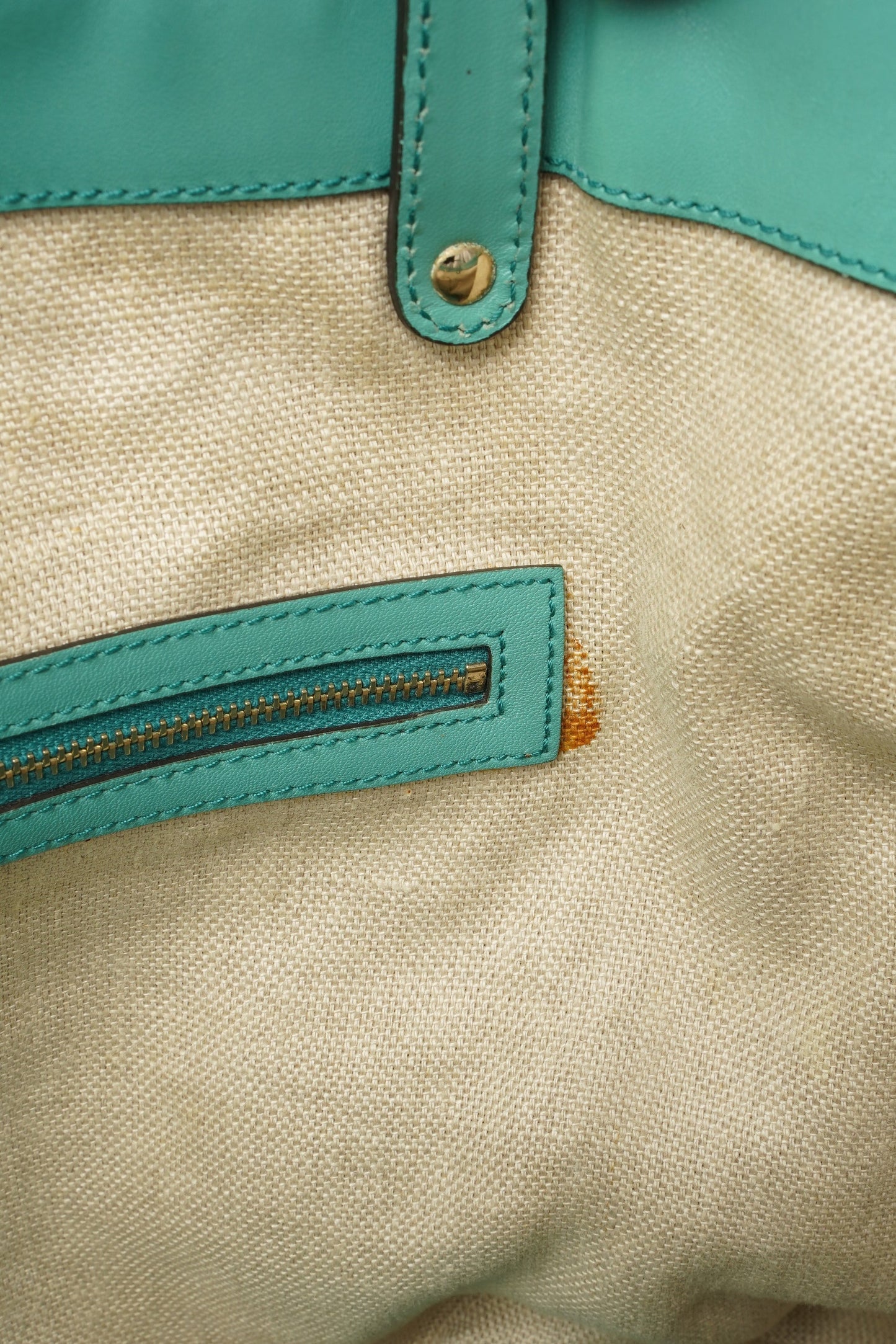 Gucci Capri Tote Bag Beige / Turquoise Canvas