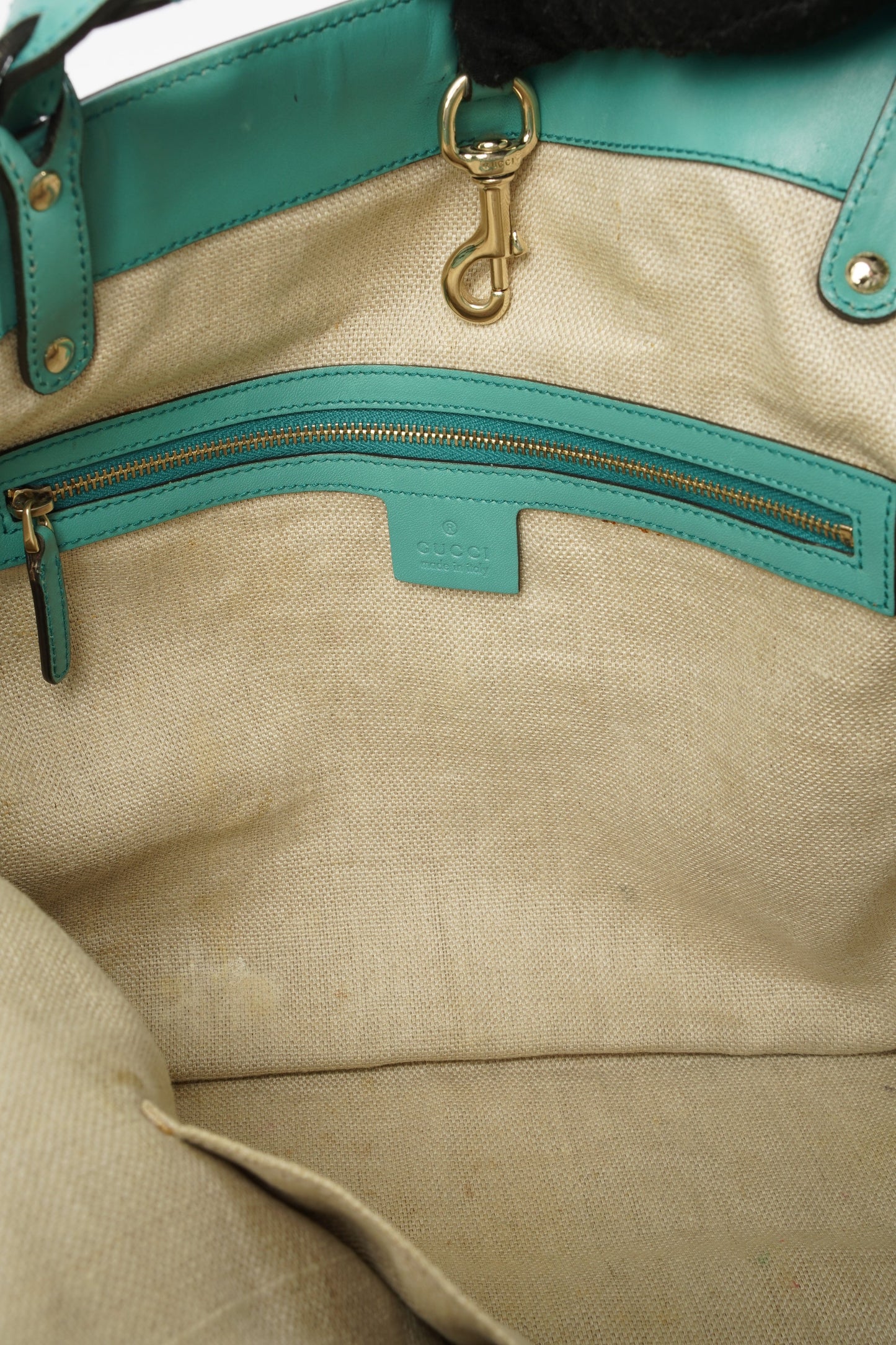 Gucci Capri Tote Bag Beige / Turquoise Canvas