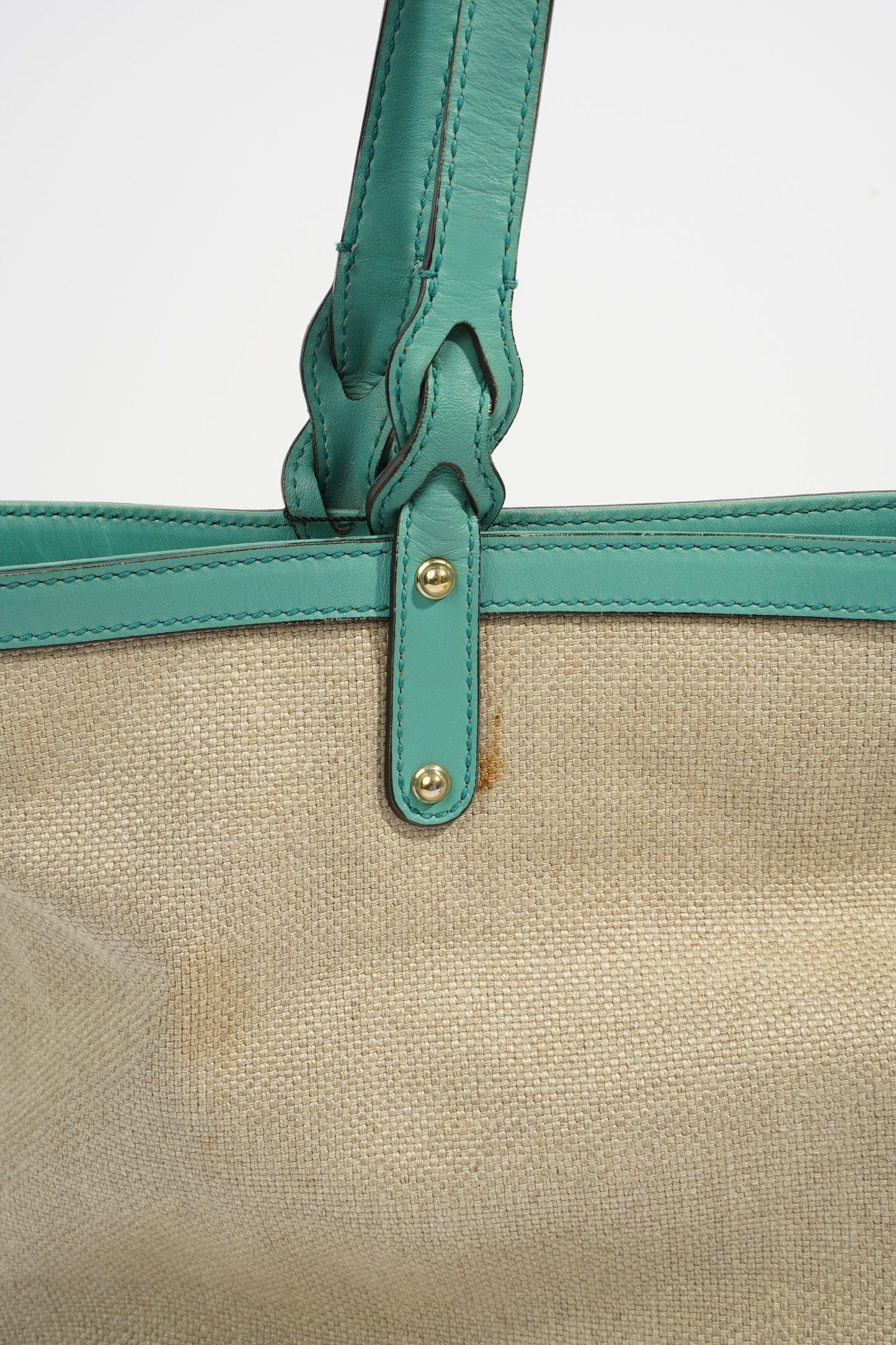 Gucci Capri Tote Bag Beige / Turquoise Canvas