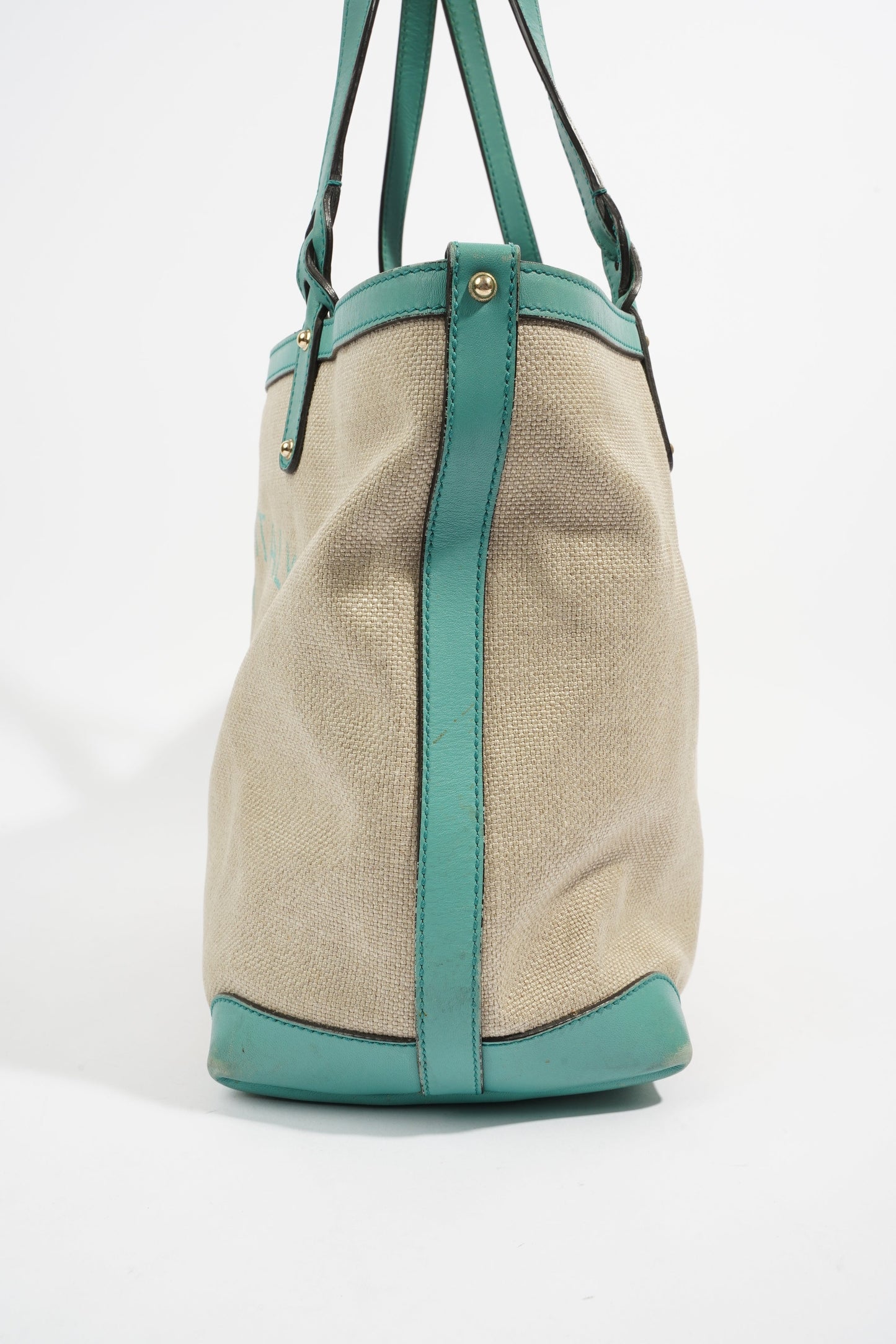 Gucci Capri Tote Bag Beige / Turquoise Canvas