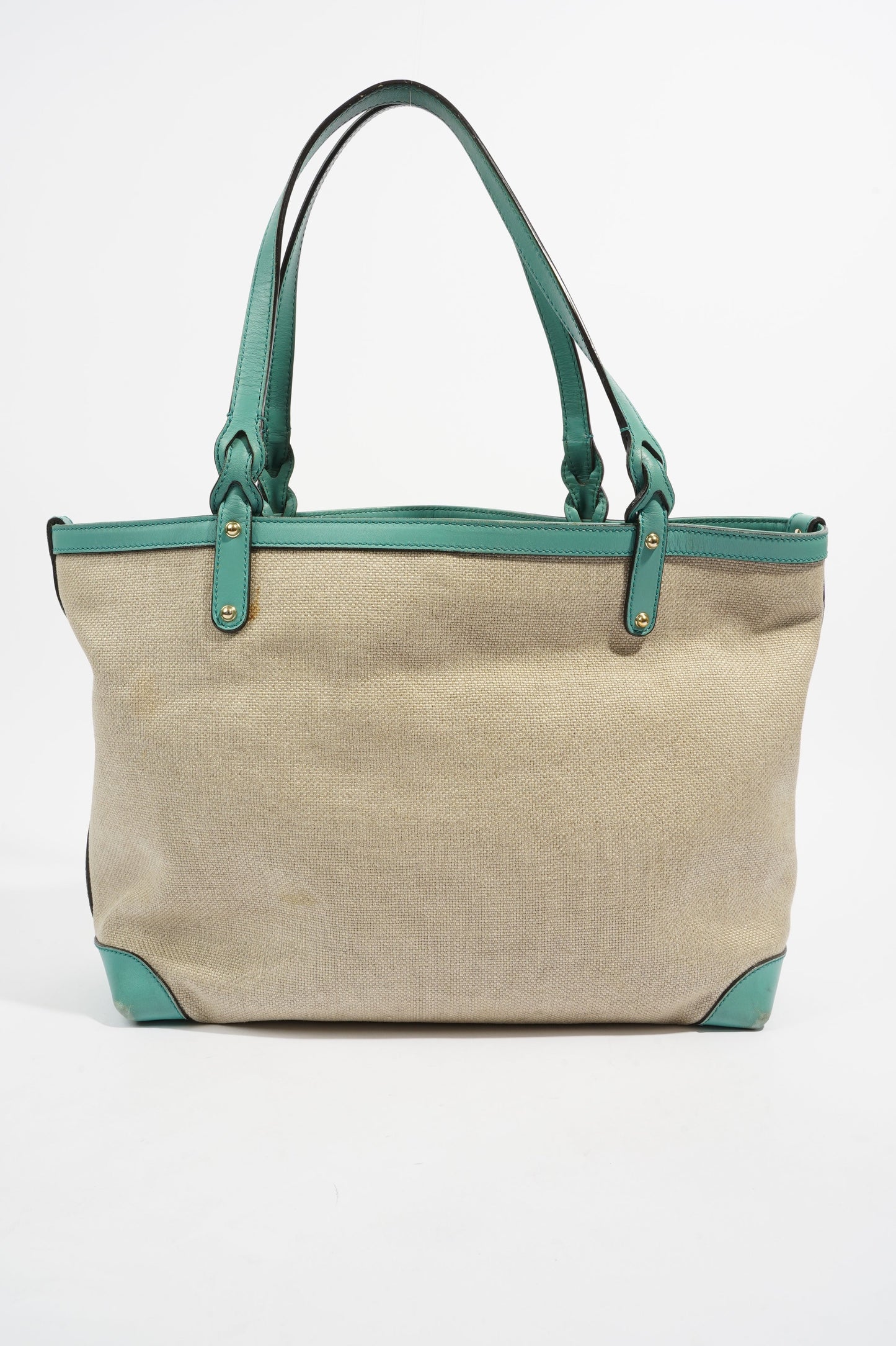 Gucci Capri Tote Bag Beige / Turquoise Canvas