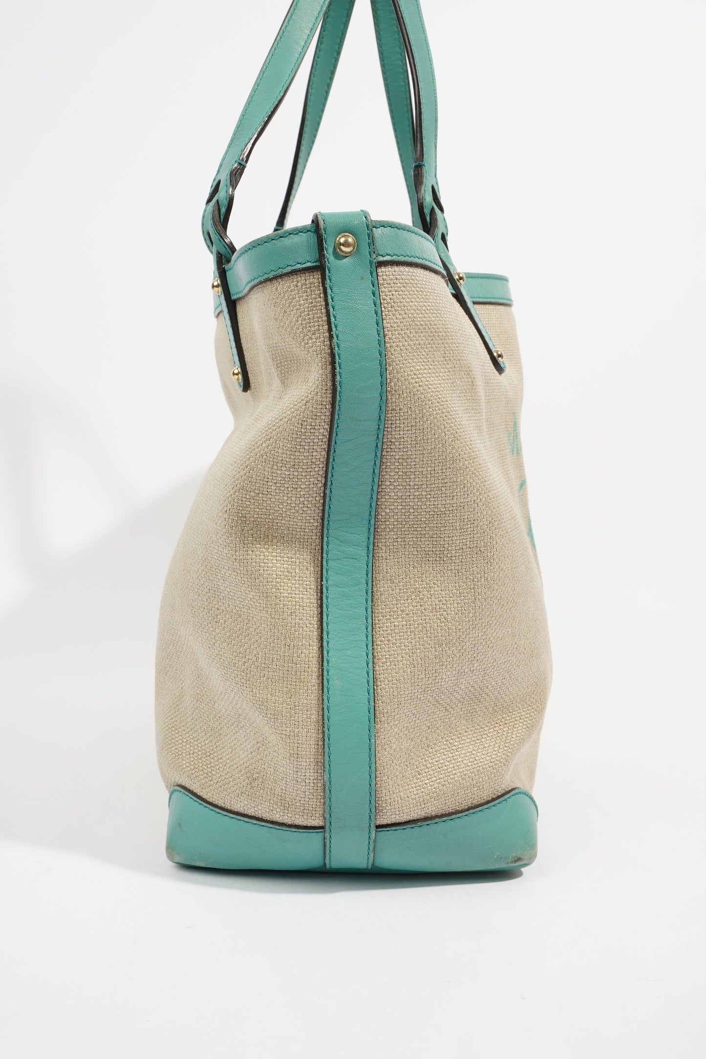 Gucci Capri Tote Bag Beige / Turquoise Canvas
