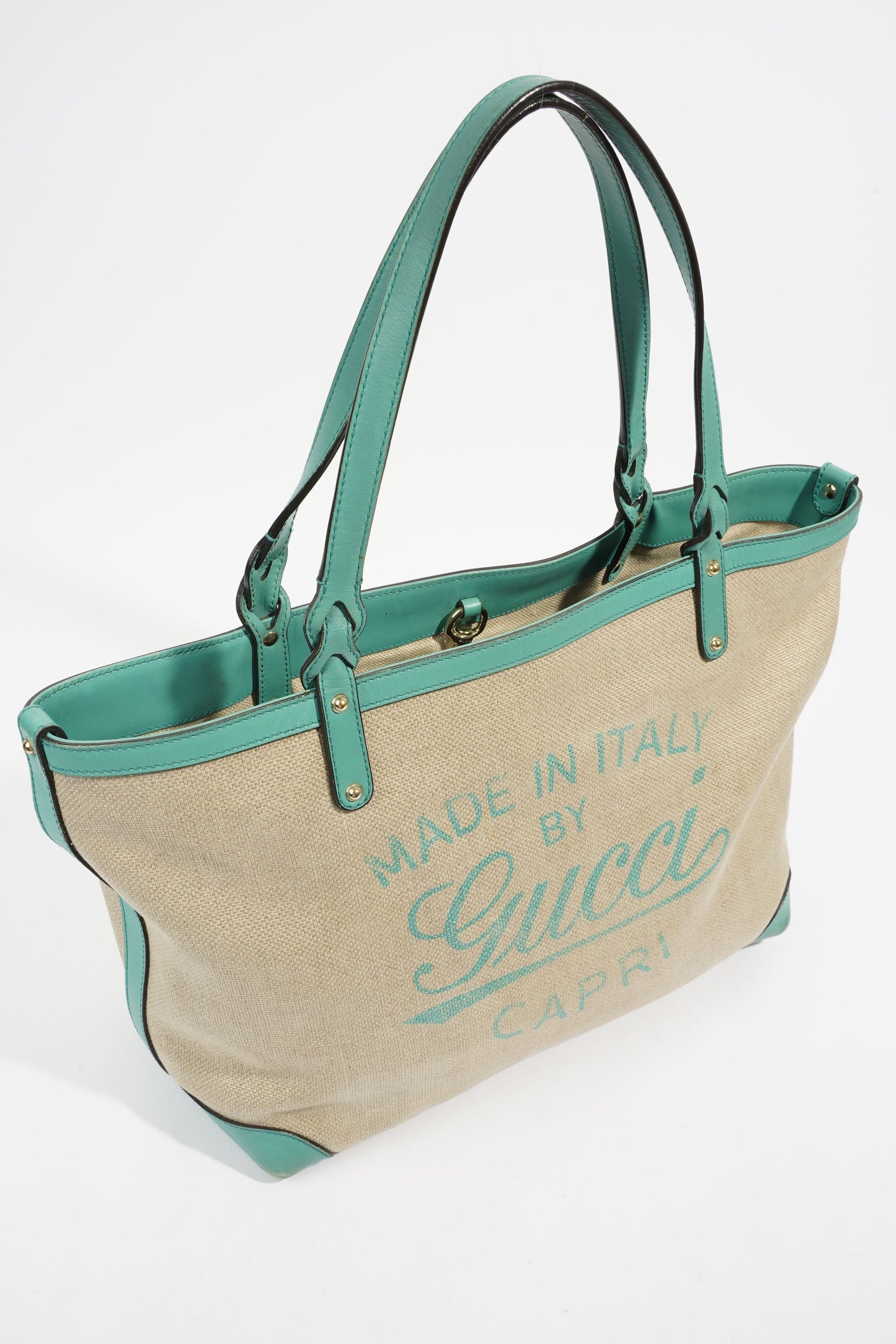 Gucci Capri Tote Bag Beige / Turquoise Canvas
