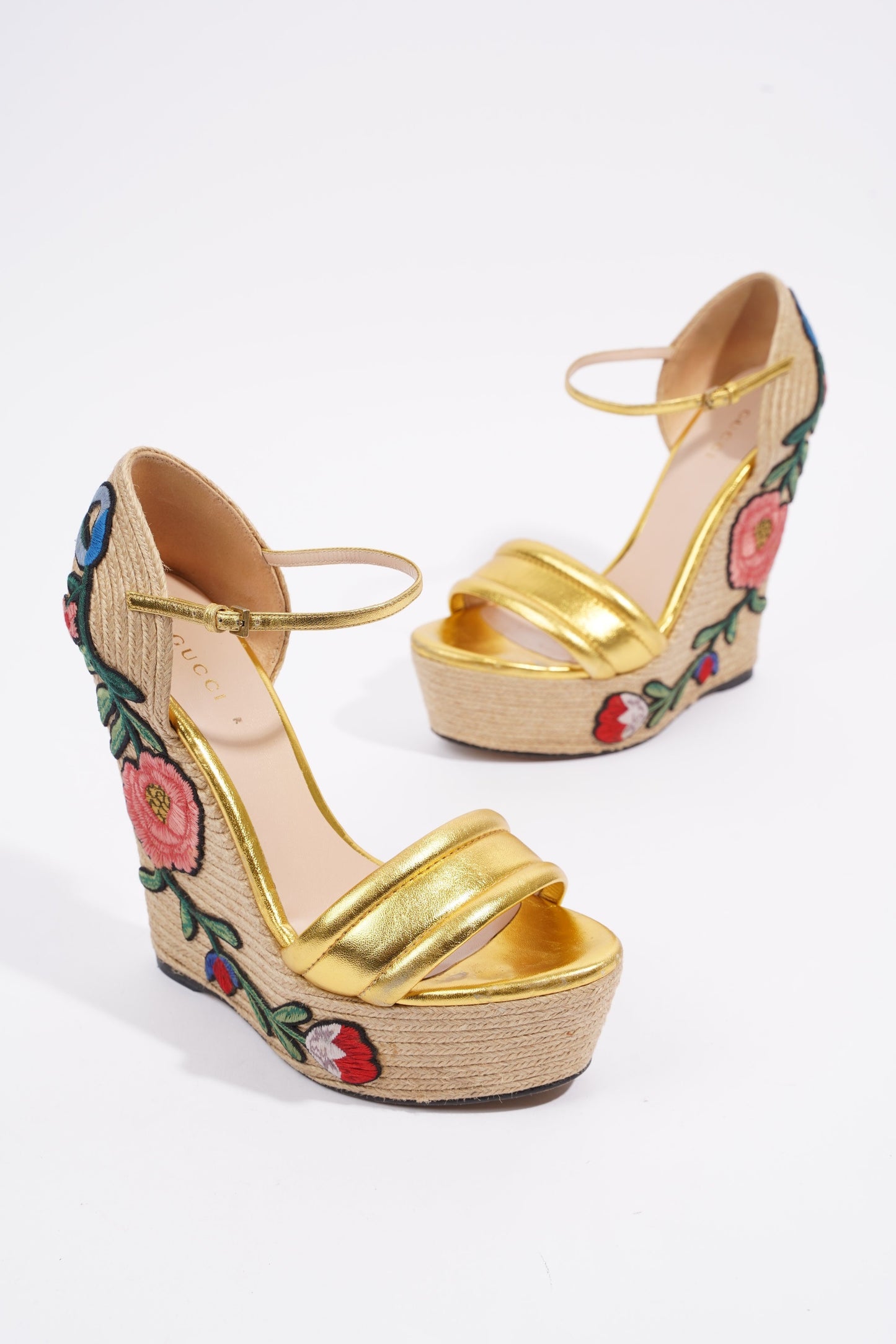 Gucci Wedge Gold Raffia EU 38.5 UK 5.5
