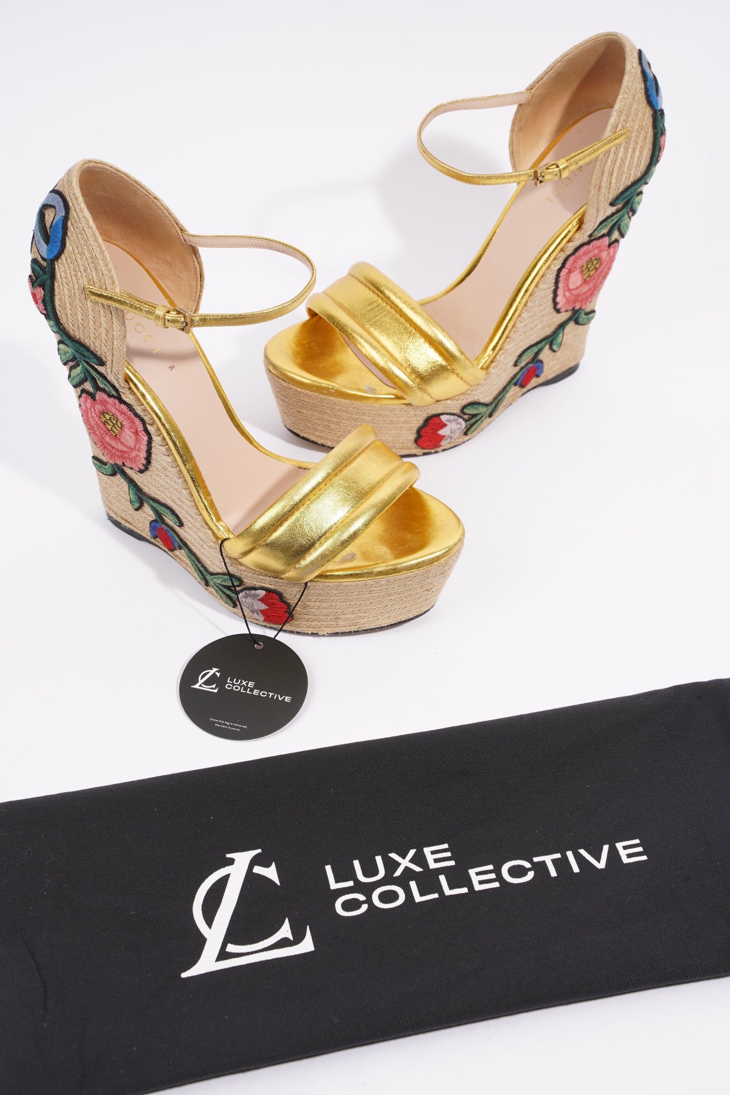Gucci Wedge Gold Raffia EU 38.5 UK 5.5