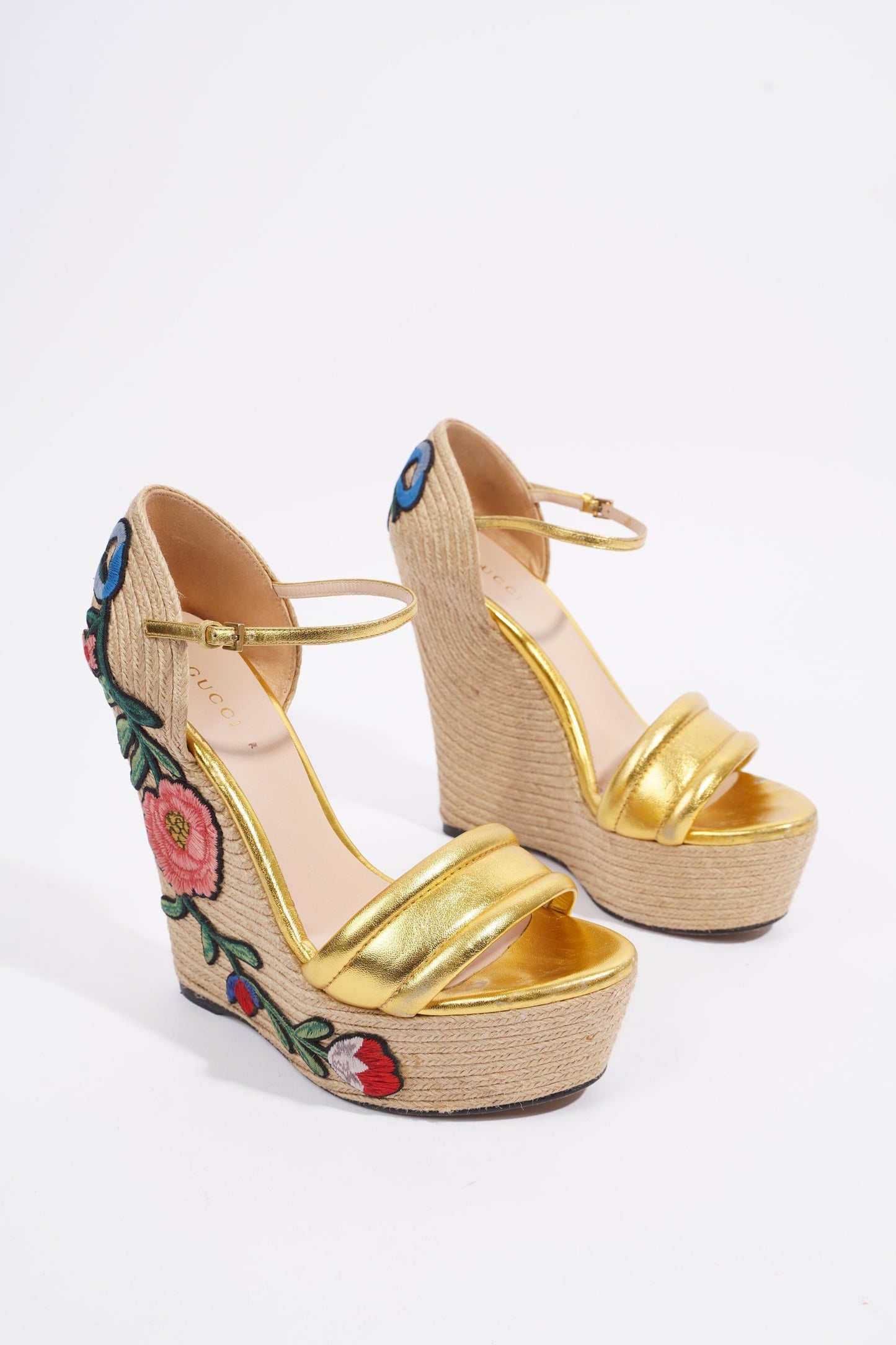 Gucci Wedge Gold Raffia EU 38.5 UK 5.5