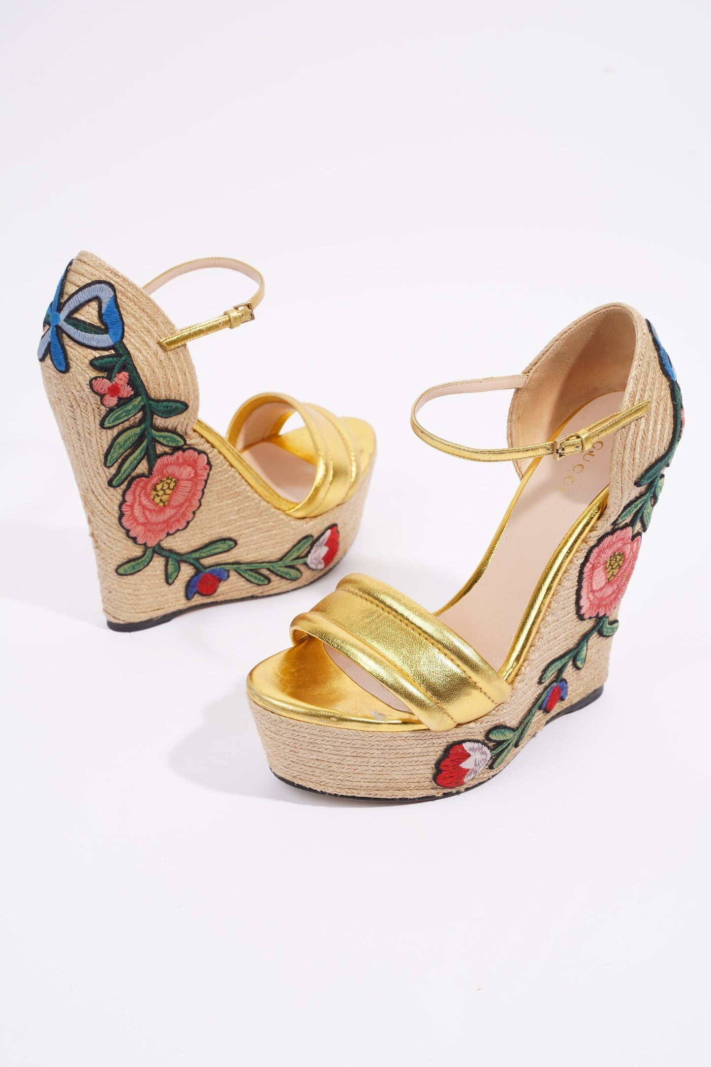 Gucci Wedge Gold Raffia EU 38.5 UK 5.5