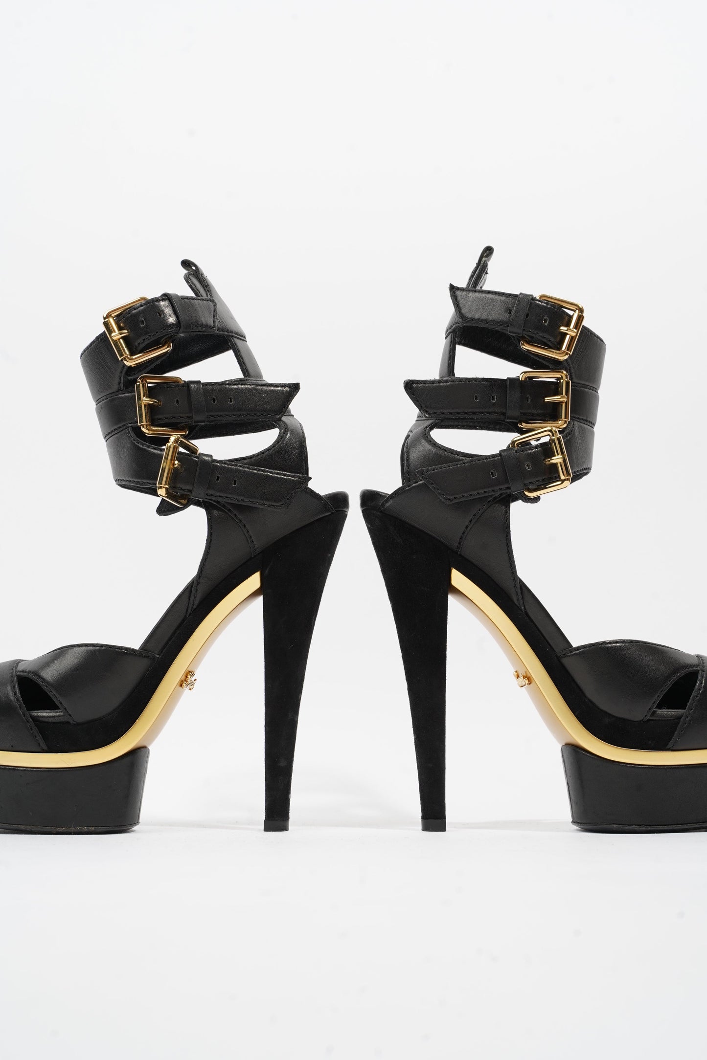 Gucci Strap Sandal 130 Black / Gold Leather 5