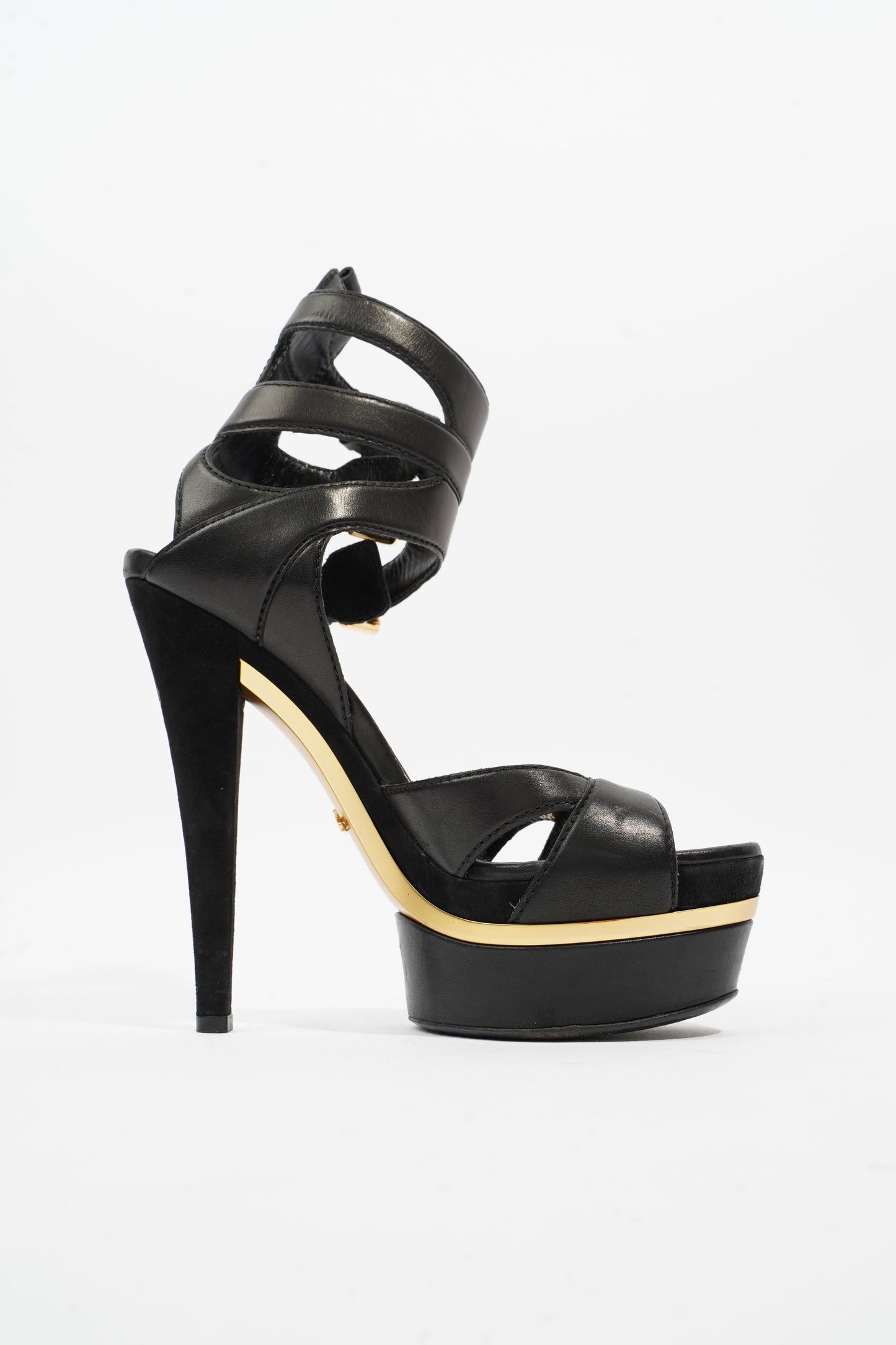 Gucci Strap Sandal 130 Black / Gold Leather 5