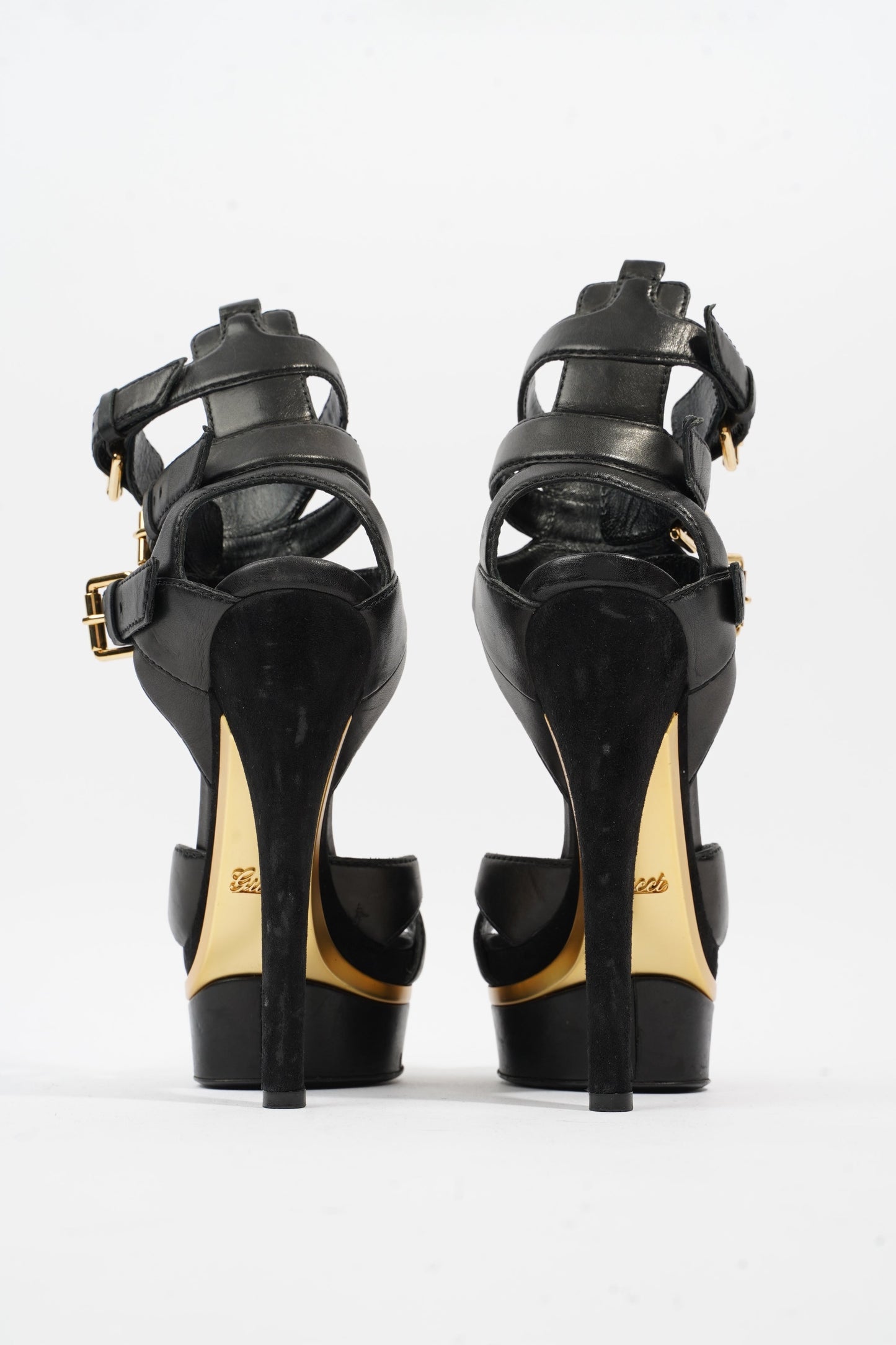 Gucci Strap Sandal 130 Black / Gold Leather 5