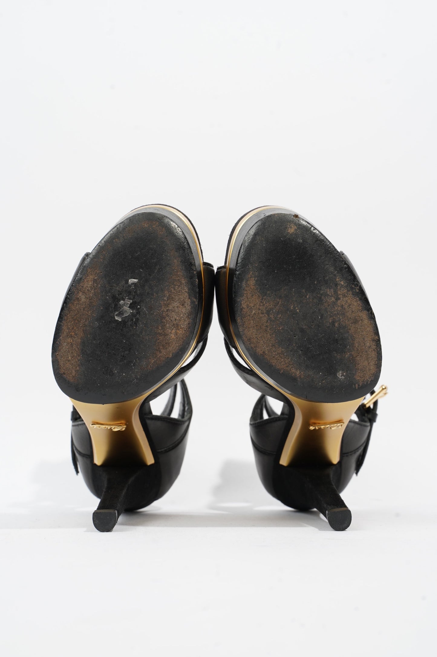 Gucci Strap Sandal 130 Black / Gold Leather 5