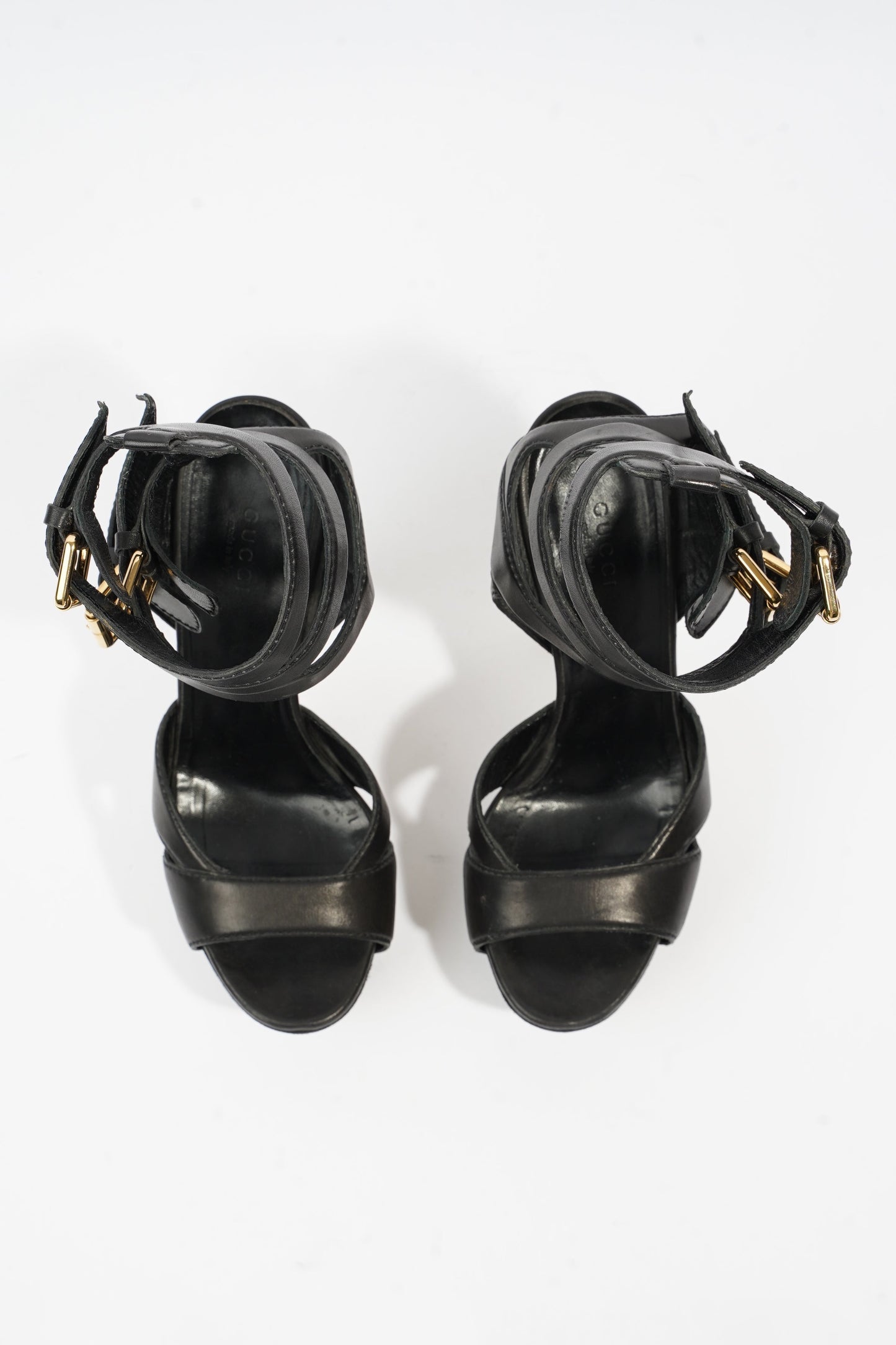 Gucci Strap Sandal 130 Black / Gold Leather 5