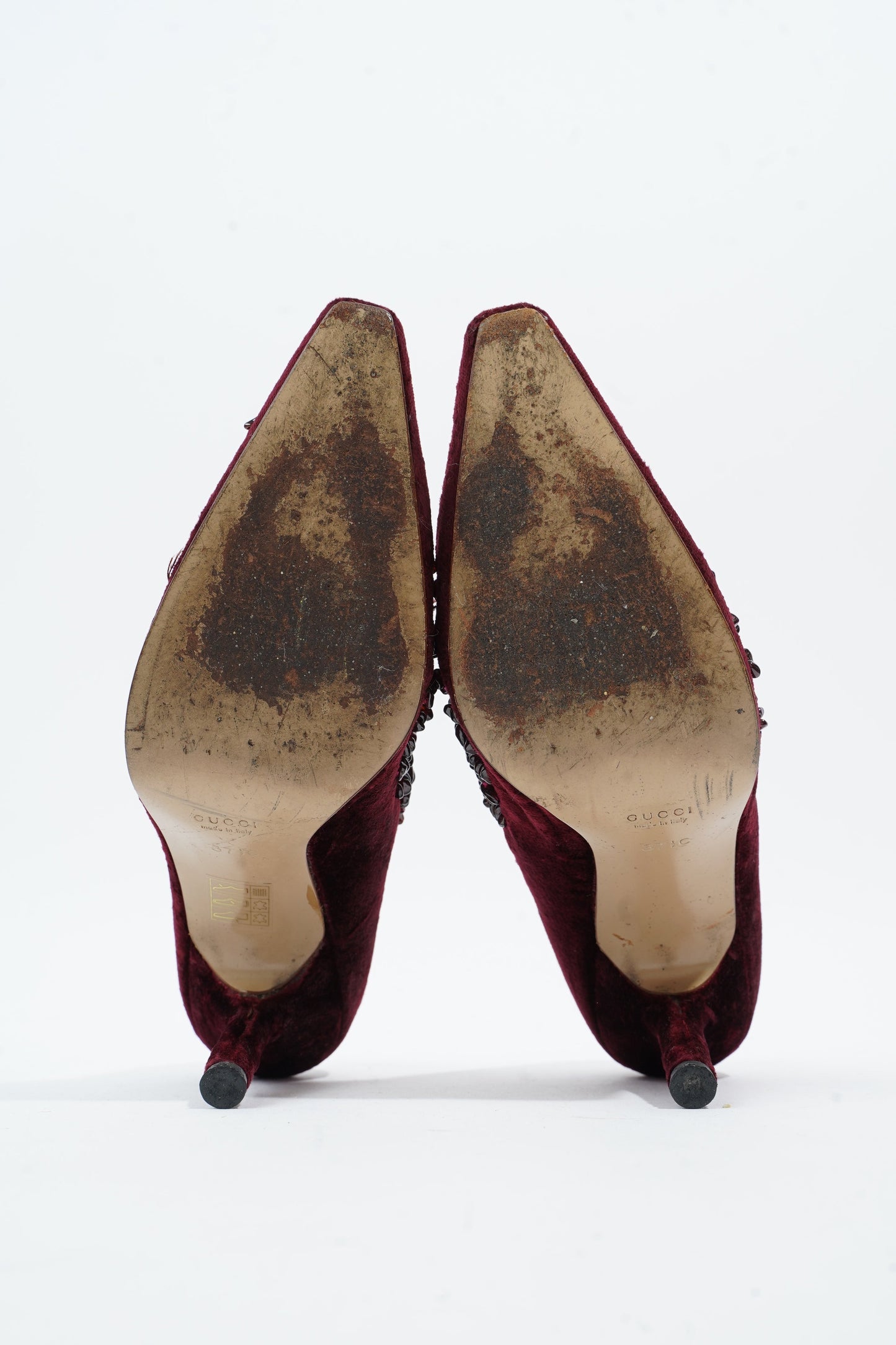 Gucci Ruby Pumps 90 Burgundy Velvet EU 37.5 UK 4.5