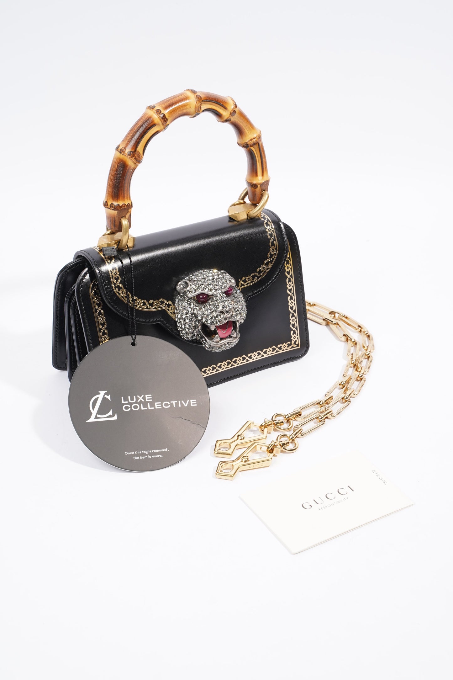 Gucci Tiger Mini Bamboo Bag Black / Gold Leather