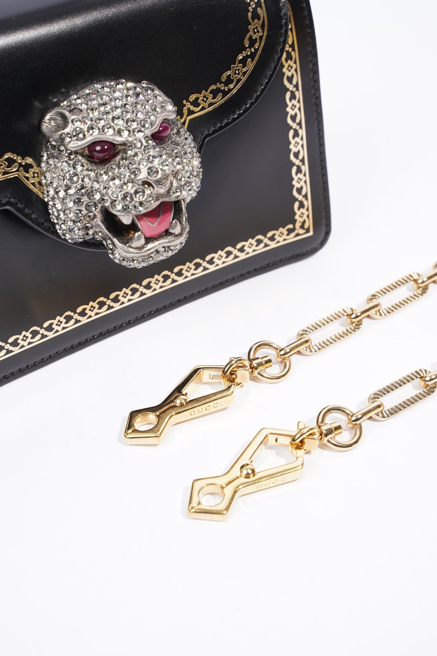Gucci Tiger Mini Bamboo Bag Black / Gold Leather