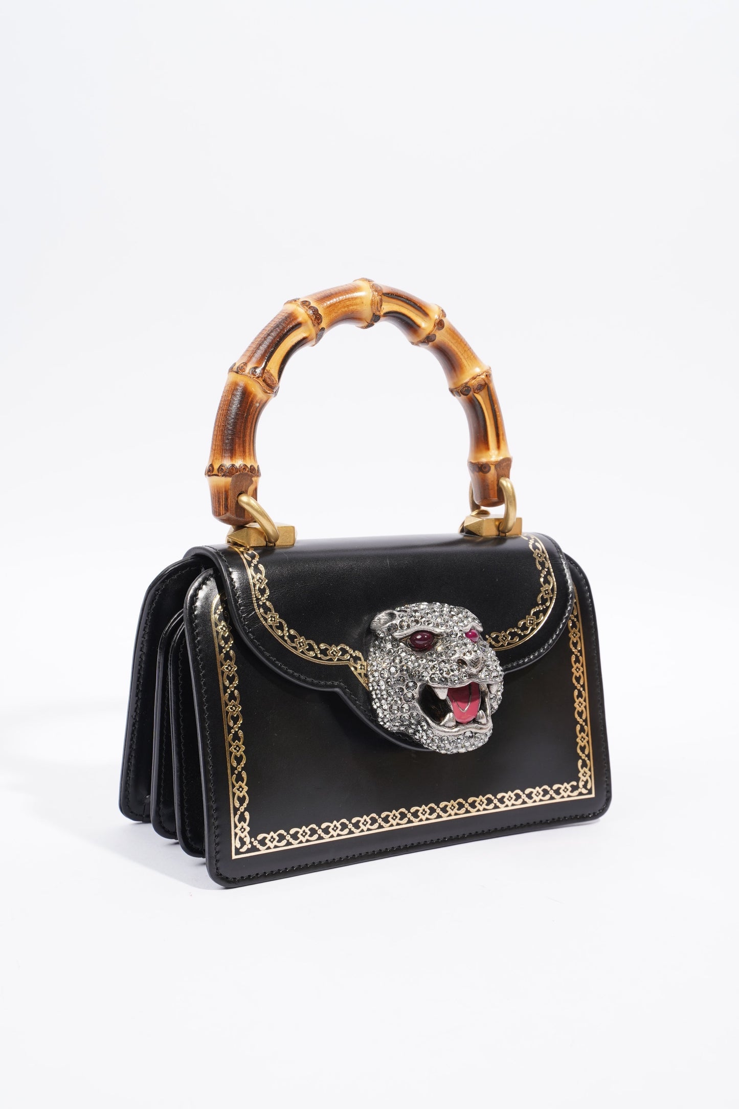 Gucci Tiger Mini Bamboo Bag Black / Gold Leather